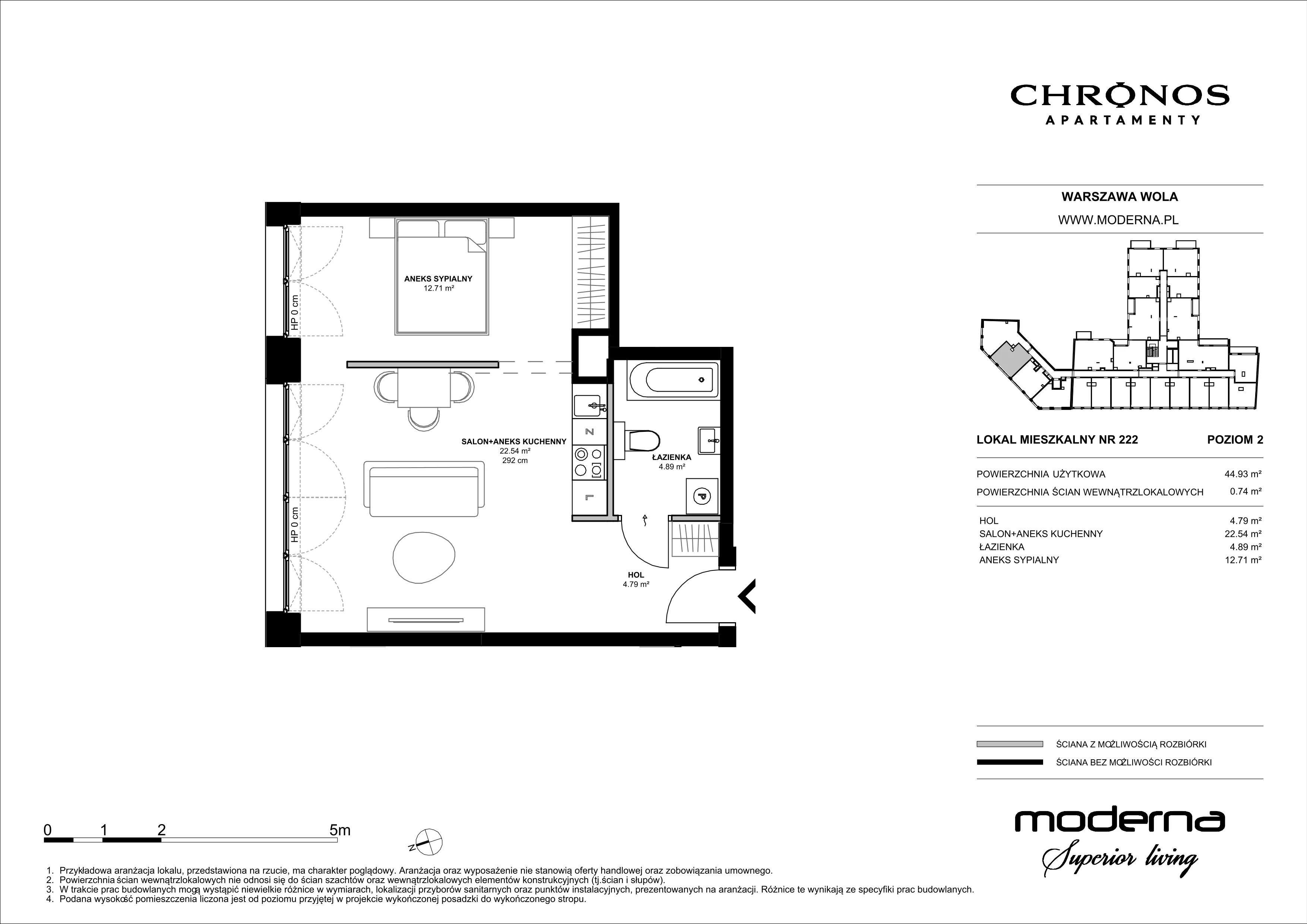 2 pokoje, mieszkanie 44,93 m², piętro 2, oferta nr 222, Chronos na Woli - etap II, Warszawa, Wola, Mirów, Al. Solidarności 153