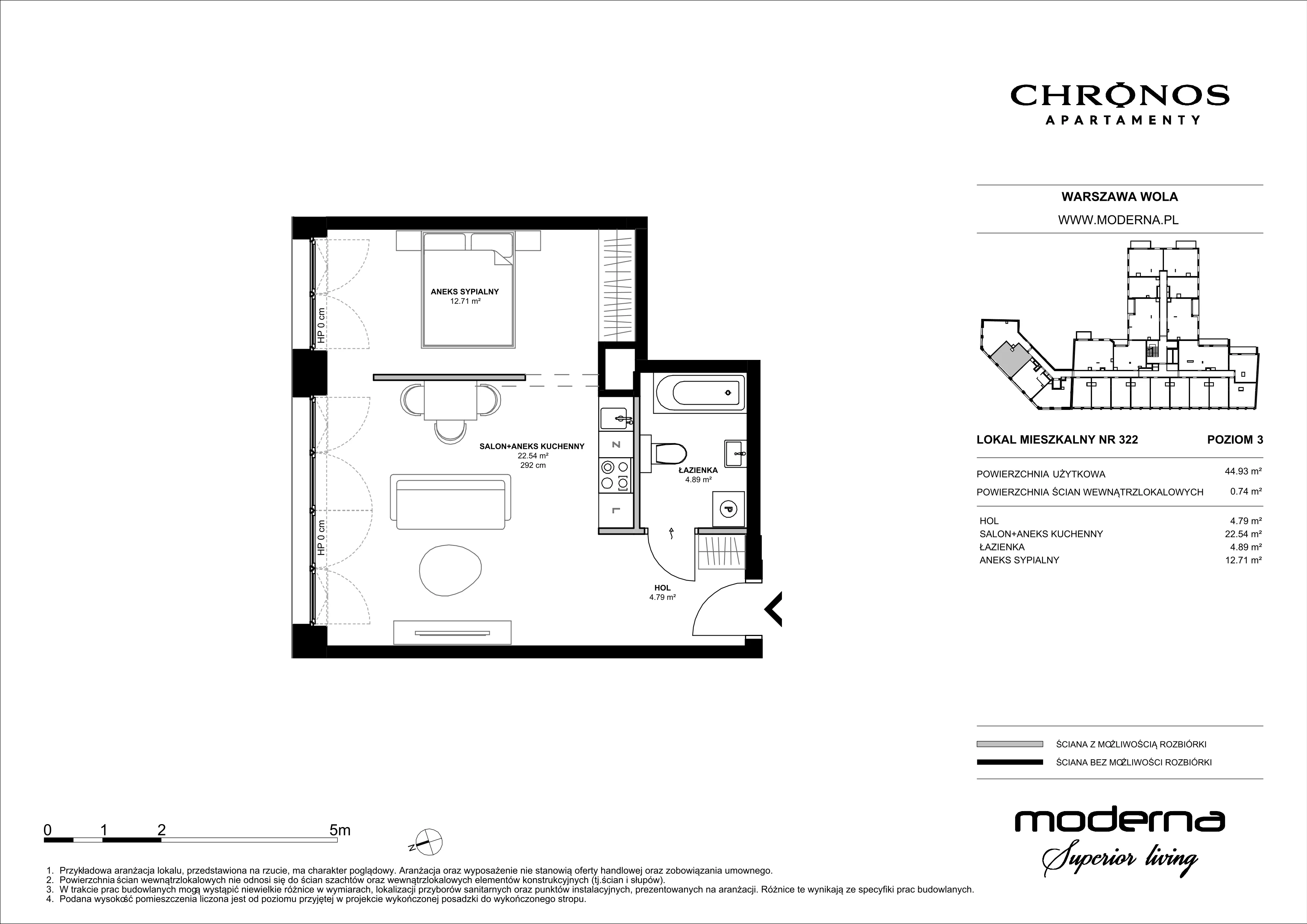 2 pokoje, mieszkanie 44,93 m², piętro 3, oferta nr 322, Chronos na Woli - etap II, Warszawa, Wola, Mirów, Al. Solidarności 153