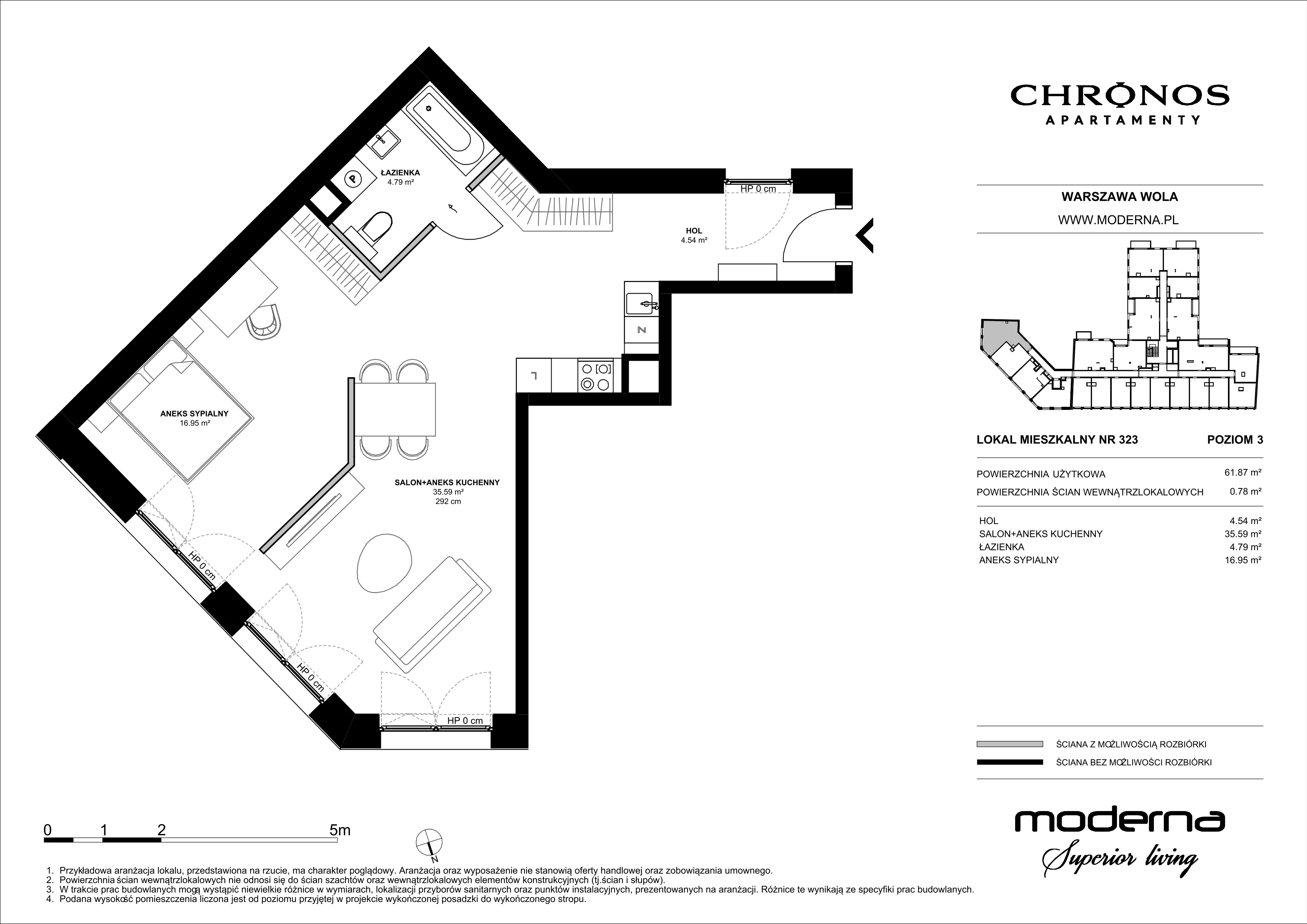 2 pokoje, mieszkanie 61,87 m², piętro 3, oferta nr 323, Chronos na Woli - etap II, Warszawa, Wola, Mirów, Al. Solidarności 153