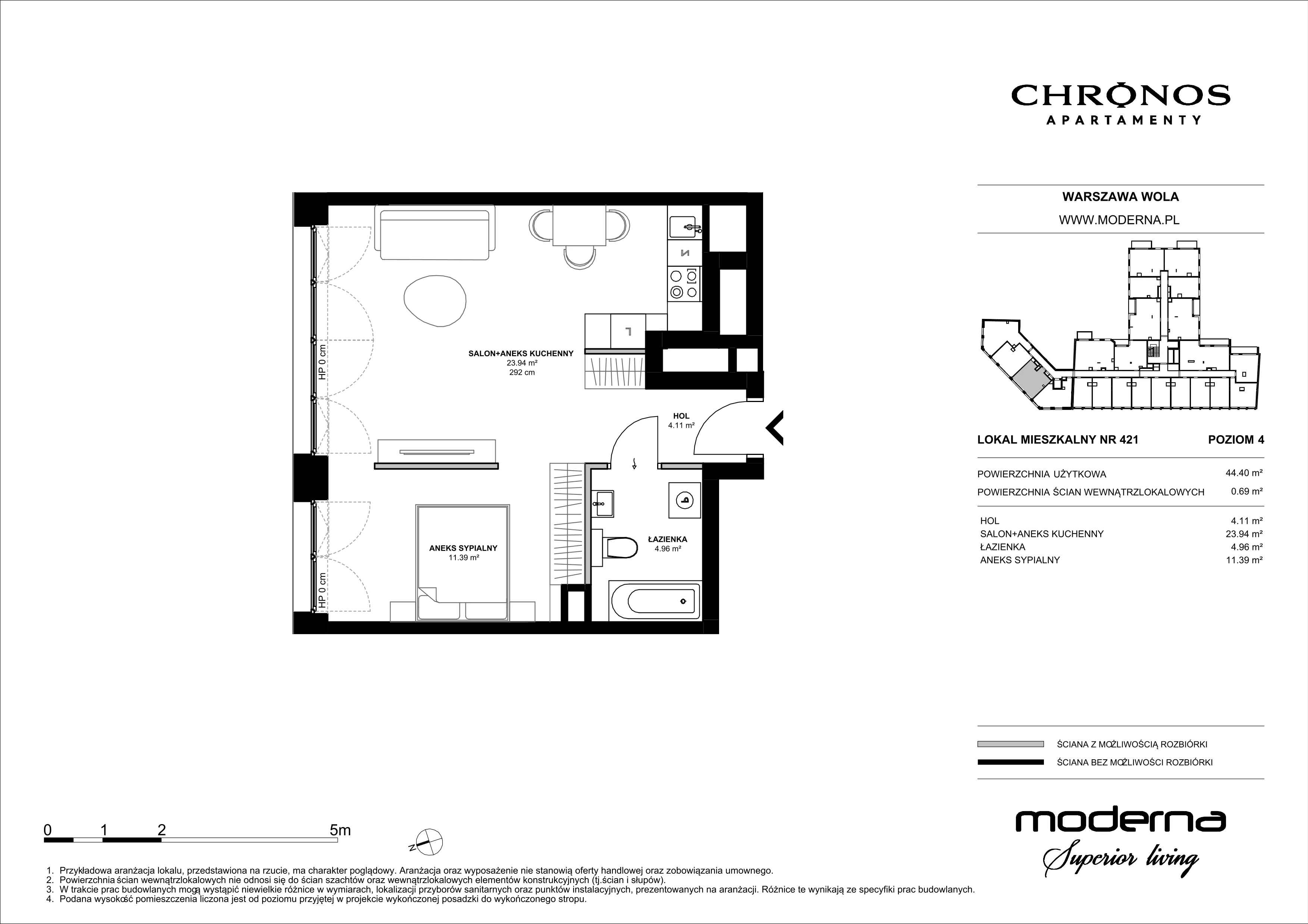 2 pokoje, mieszkanie 44,40 m², piętro 4, oferta nr 421, Chronos na Woli - etap II, Warszawa, Wola, Mirów, Al. Solidarności 153