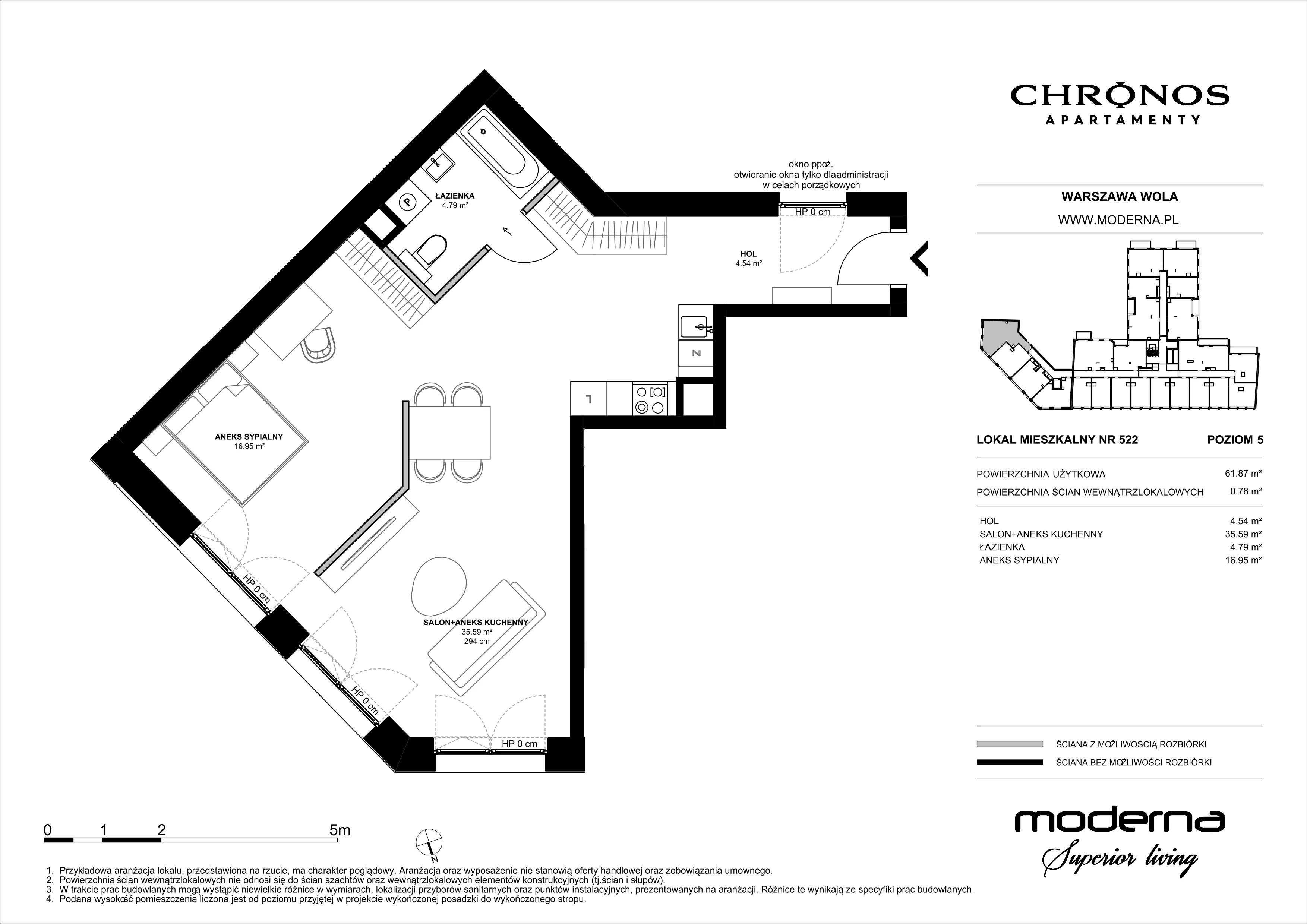 2 pokoje, mieszkanie 61,87 m², piętro 5, oferta nr 522, Chronos na Woli - etap II, Warszawa, Wola, Mirów, Al. Solidarności 153