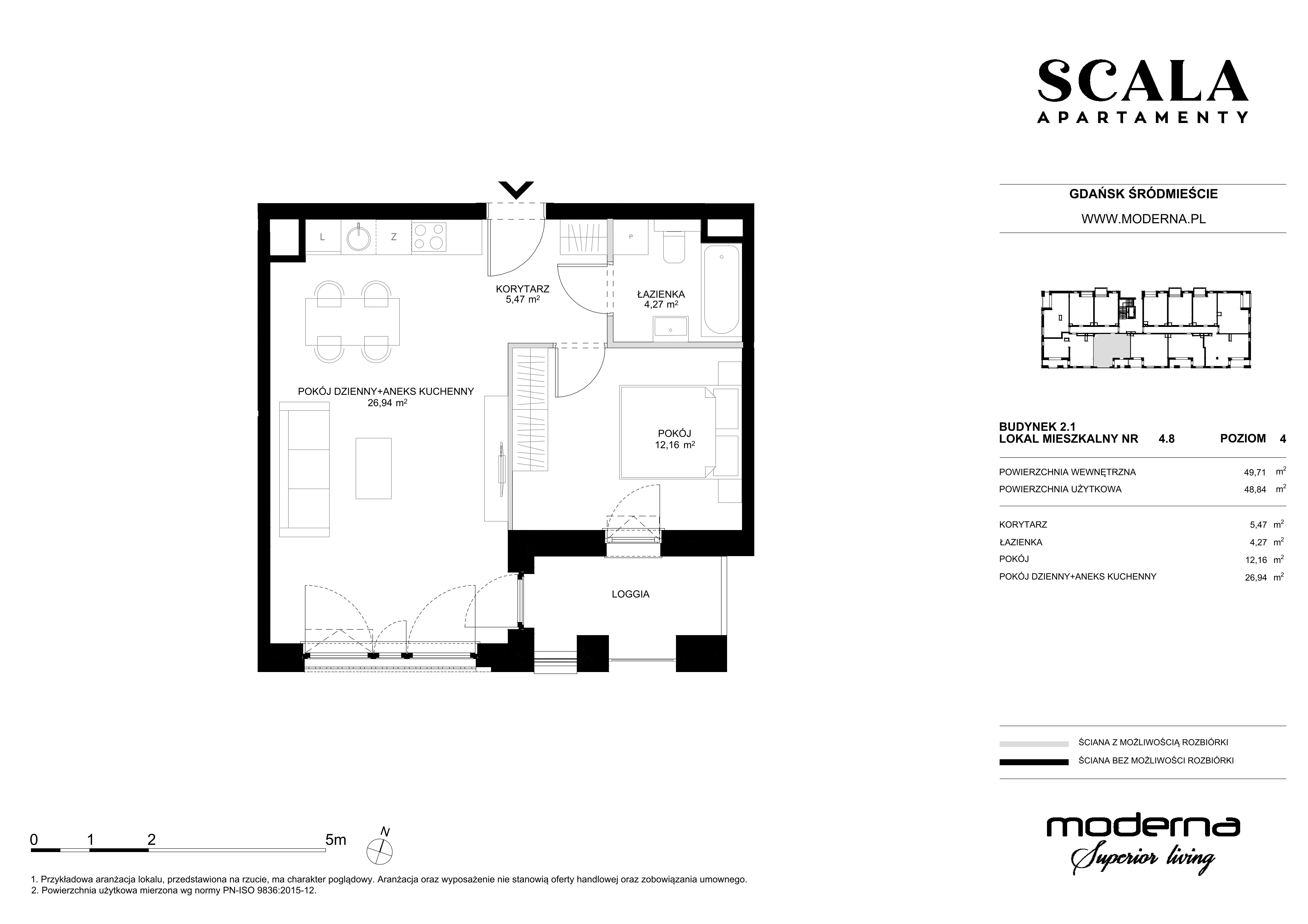 2 pokoje, apartament 48,84 m², piętro 4, oferta nr K-58 (E), Scala, Gdańsk, Śródmieście, ul. Łąkowa 60C