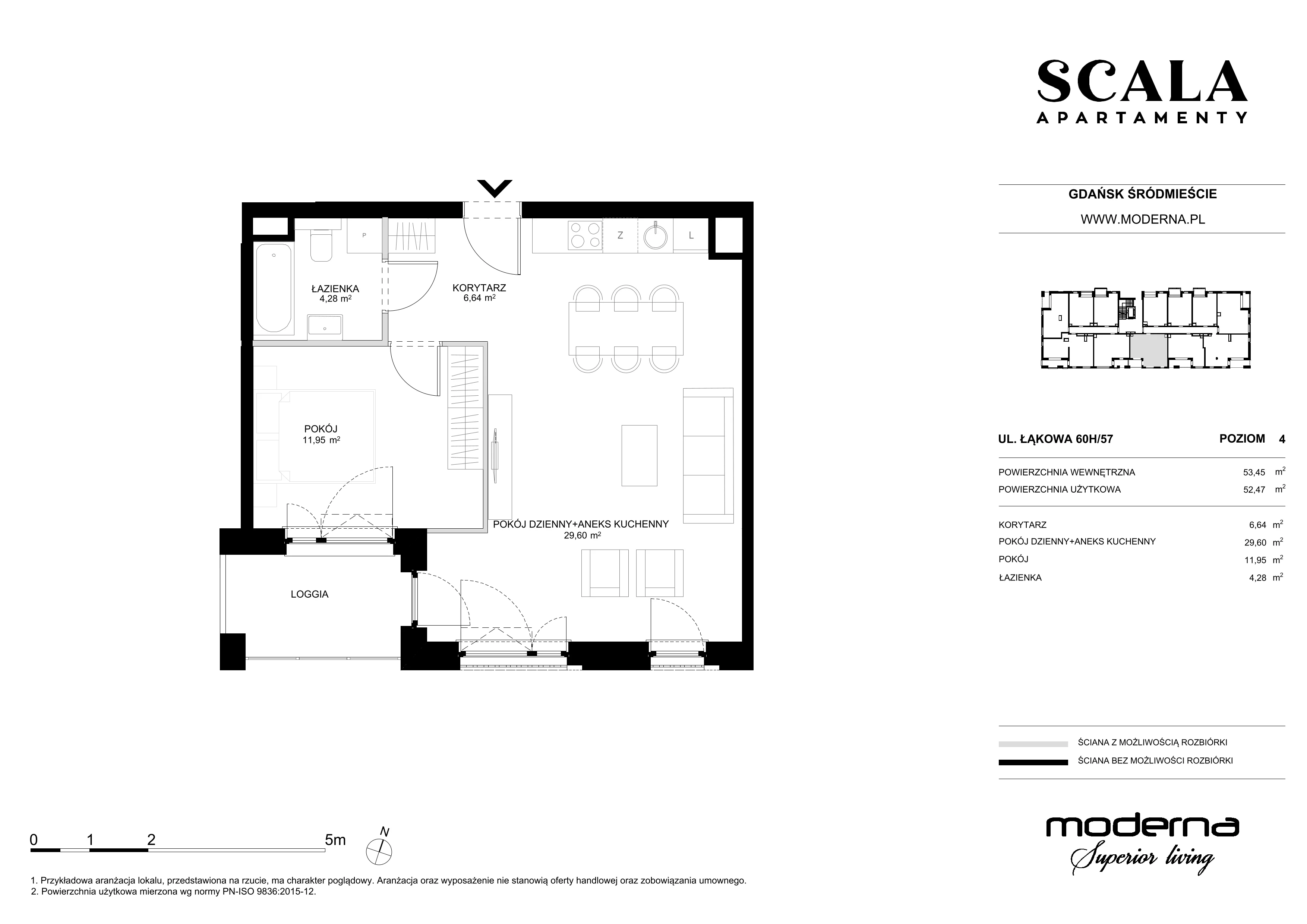 2 pokoje, mieszkanie 52,47 m², piętro 4, oferta nr H-57 (E), Scala, Gdańsk, Śródmieście, ul. Łąkowa 60C