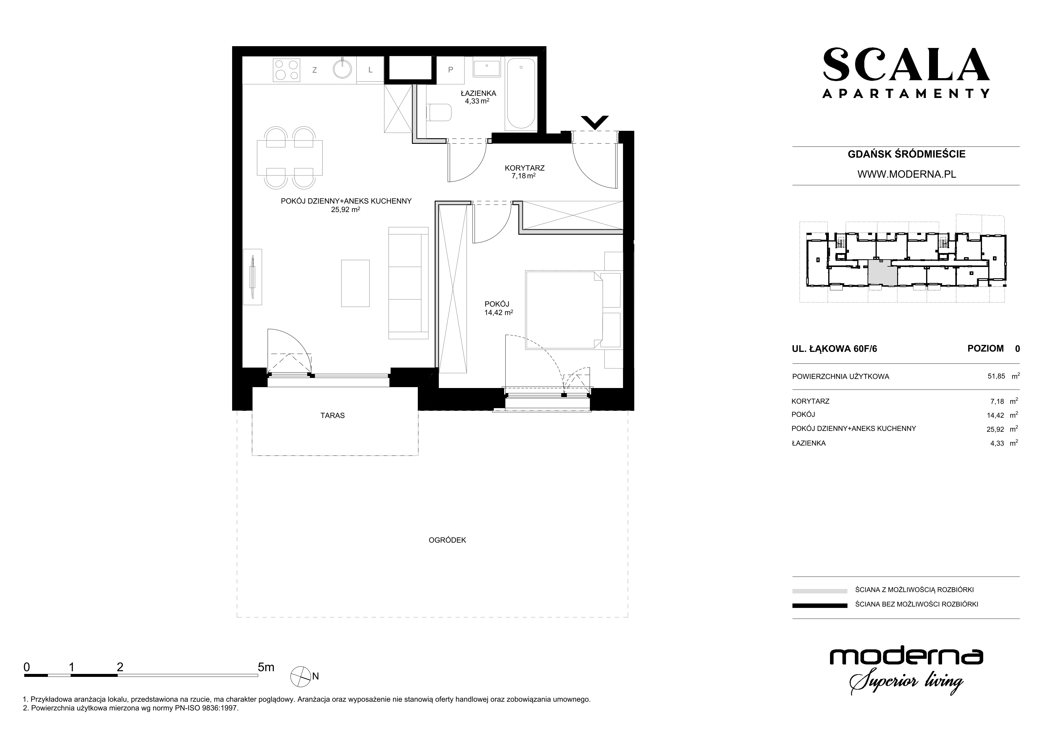 2 pokoje, mieszkanie 51,85 m², parter, oferta nr F-6 (C), Scala, Gdańsk, Śródmieście, ul. Łąkowa 60C