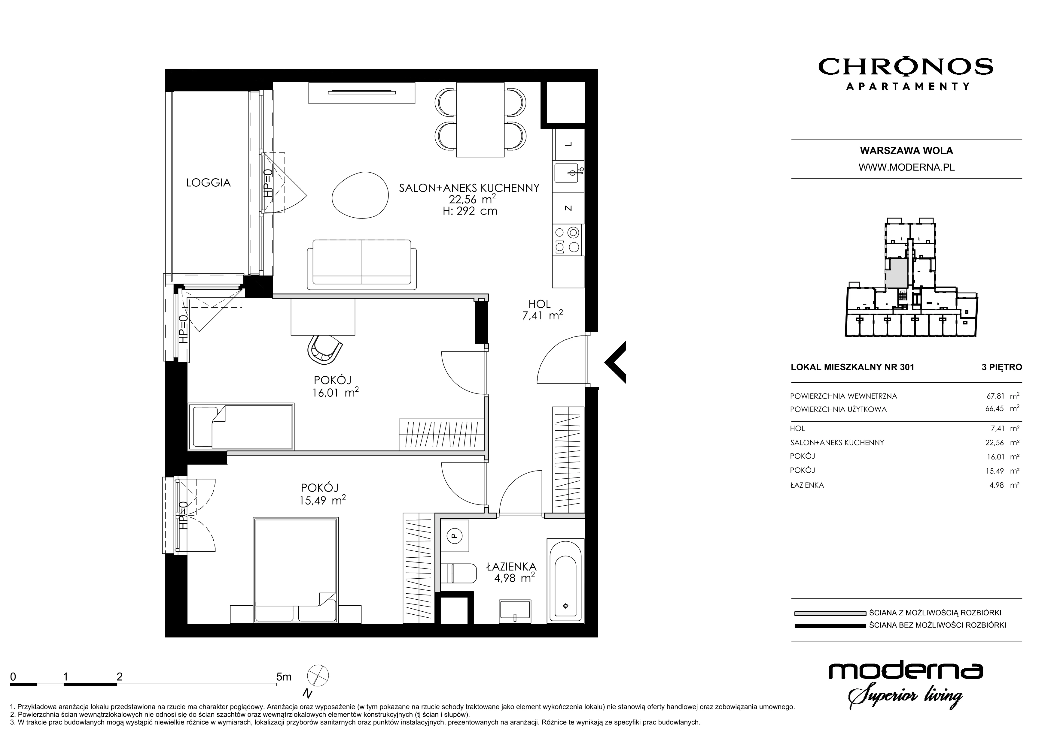 3 pokoje, apartament 66,45 m², piętro 3, oferta nr 301, Chronos na Woli, Warszawa, Wola, Mirów, Al. Solidarności 153