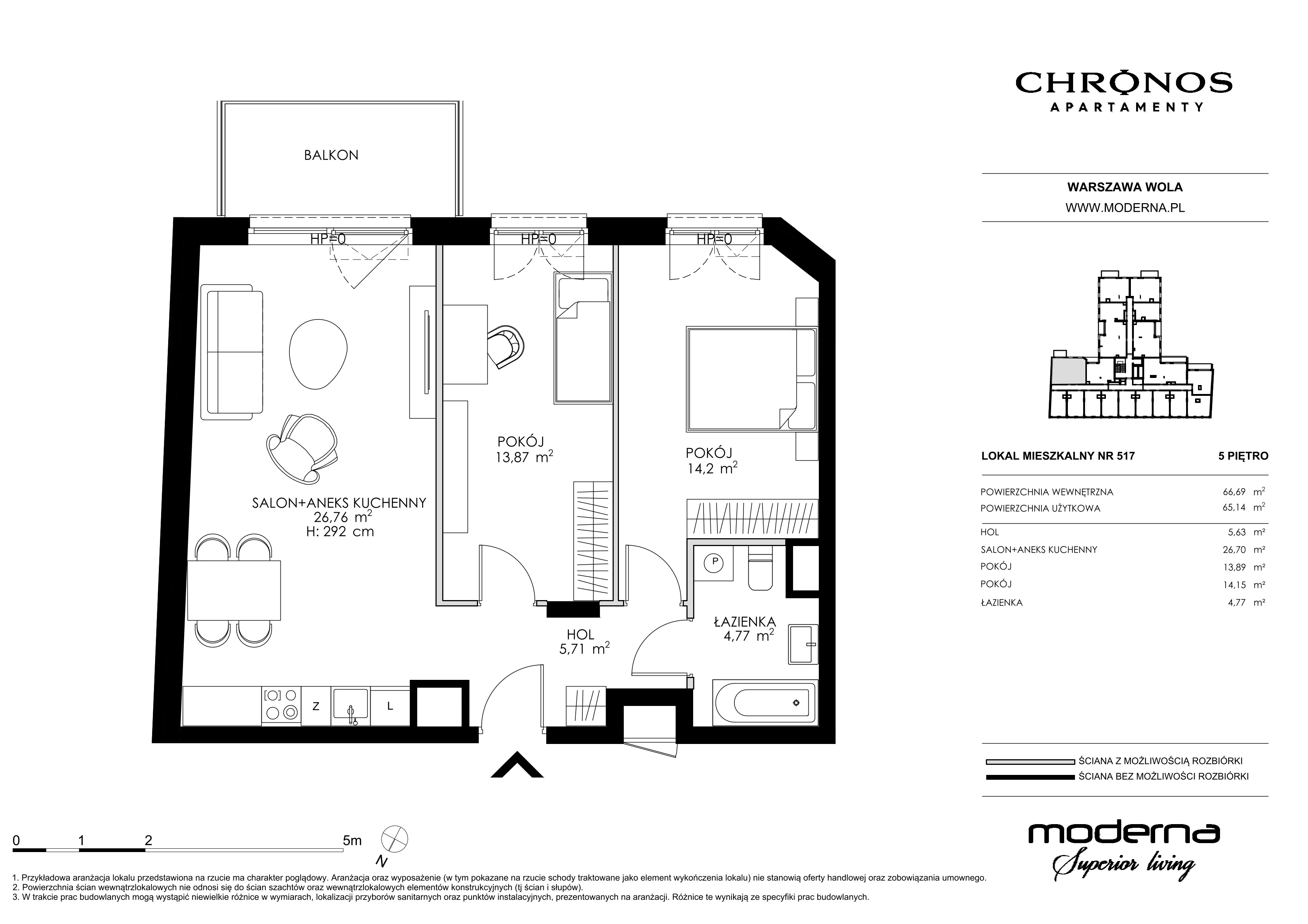 3 pokoje, apartament 65,14 m², piętro 5, oferta nr 517, Chronos na Woli, Warszawa, Wola, Mirów, Al. Solidarności 153