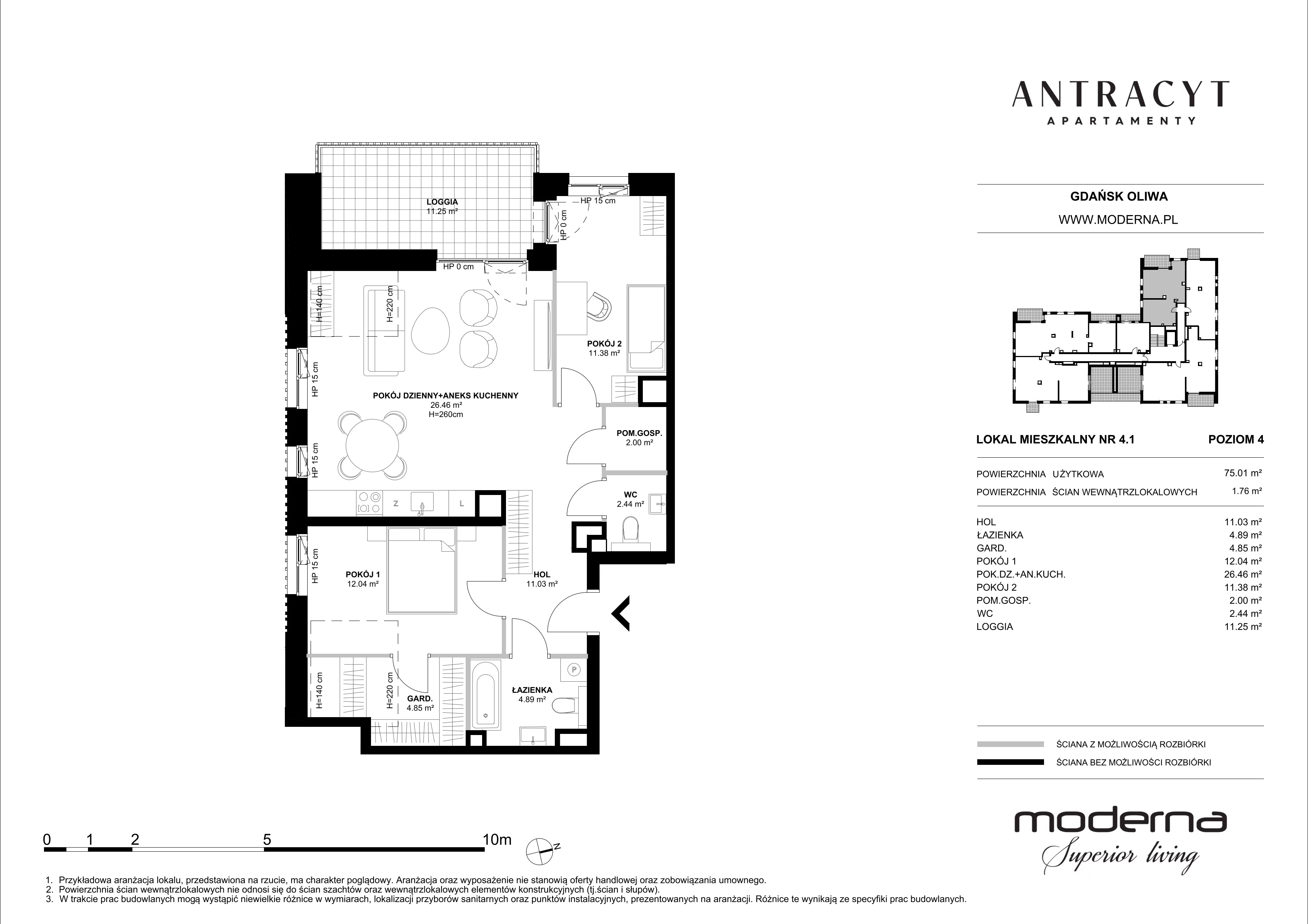 3 pokoje, mieszkanie 74,46 m², parter, oferta nr 40, Antracyt, Gdańsk, Oliwa, ul. Czyżewskiego 31A