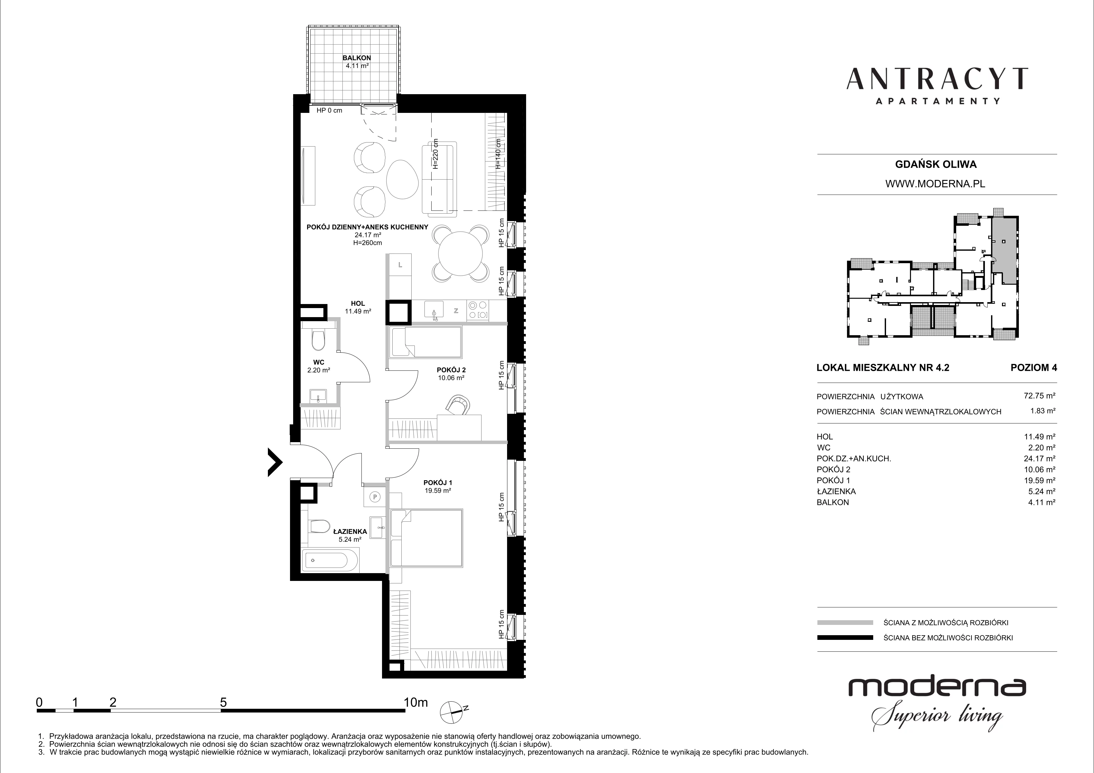 3 pokoje, mieszkanie 72,62 m², parter, oferta nr 41, Antracyt, Gdańsk, Oliwa, ul. Czyżewskiego 31A