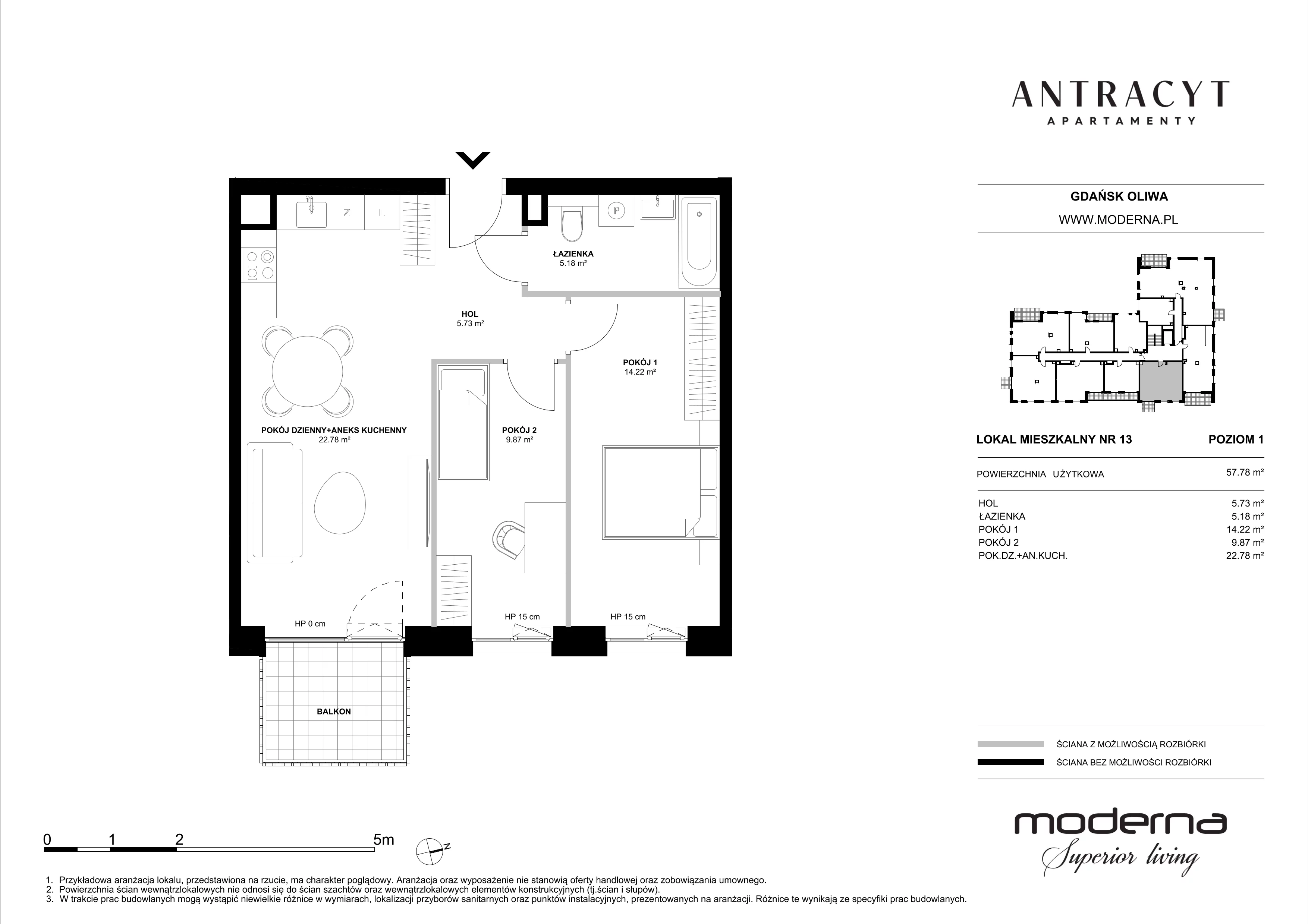 3 pokoje, mieszkanie 57,78 m², piętro 1, oferta nr 13, Antracyt, Gdańsk, Oliwa, ul. Czyżewskiego 31A
