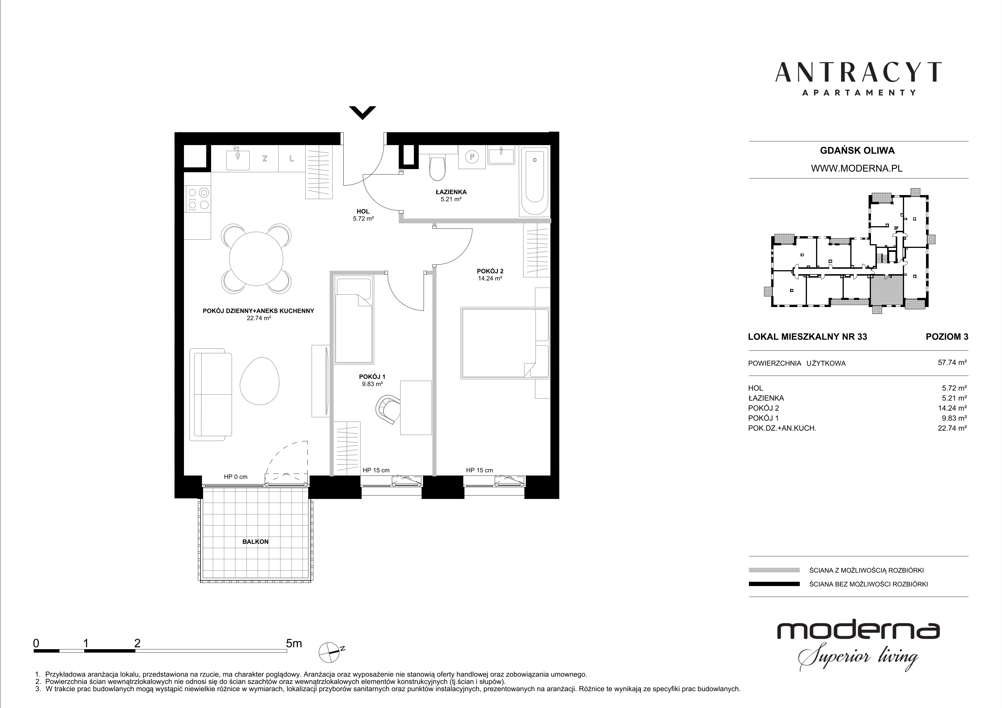 3 pokoje, mieszkanie 57,74 m², piętro 3, oferta nr 33, Antracyt, Gdańsk, Oliwa, ul. Czyżewskiego 31A