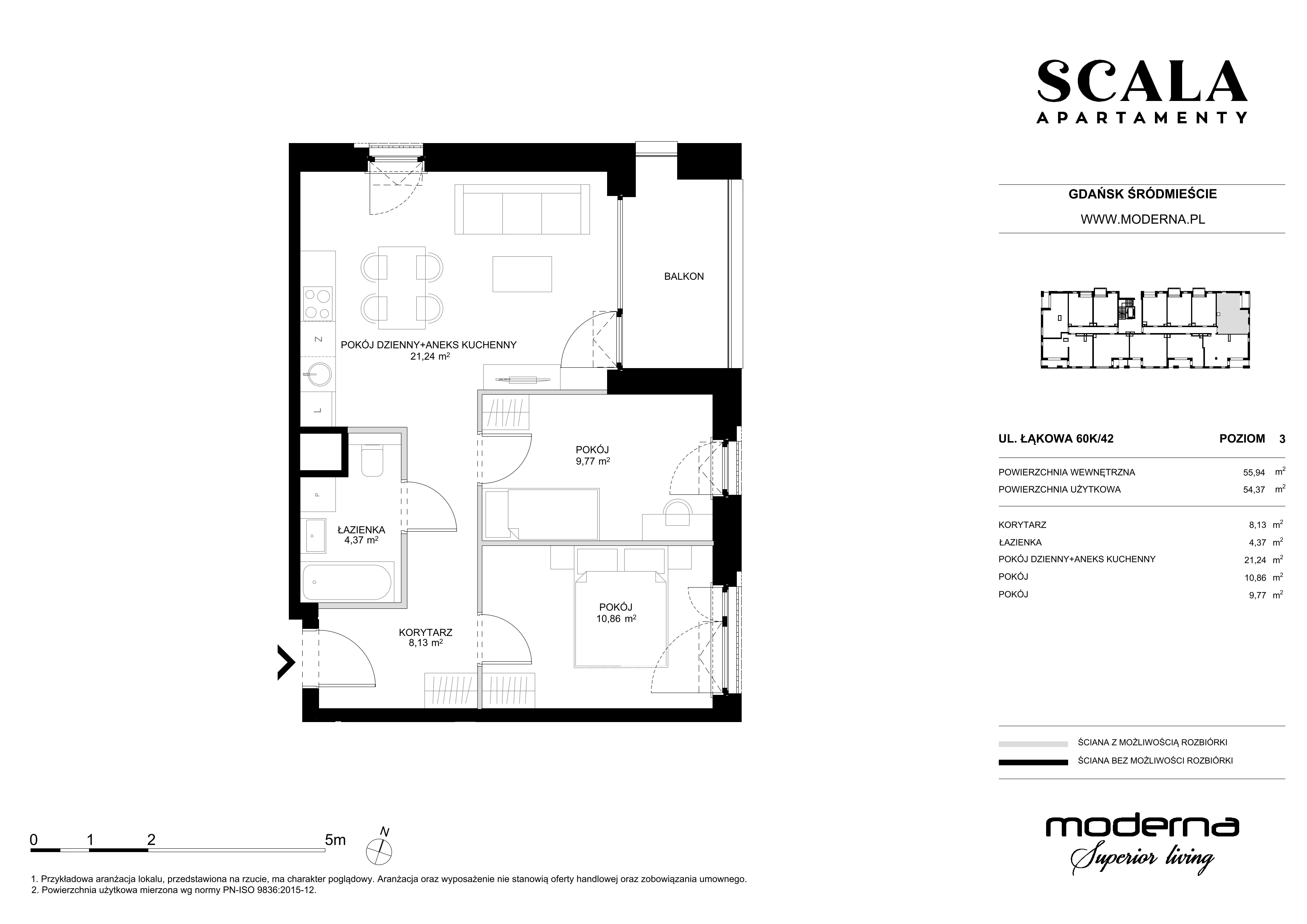 3 pokoje, apartament 54,37 m², piętro 3, oferta nr K-39 (C), Scala, Gdańsk, Śródmieście, ul. Łąkowa 60C