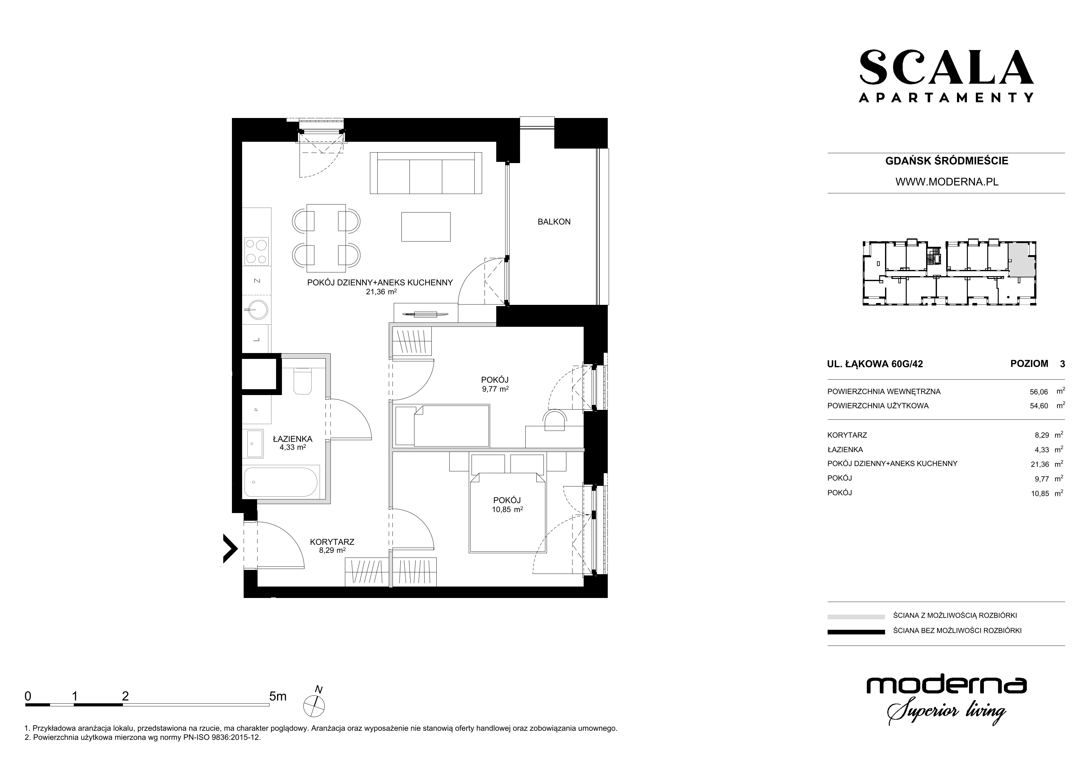 3 pokoje, apartament 54,60 m², piętro 3, oferta nr G-42 (E), Scala, Gdańsk, Śródmieście, ul. Łąkowa 60C