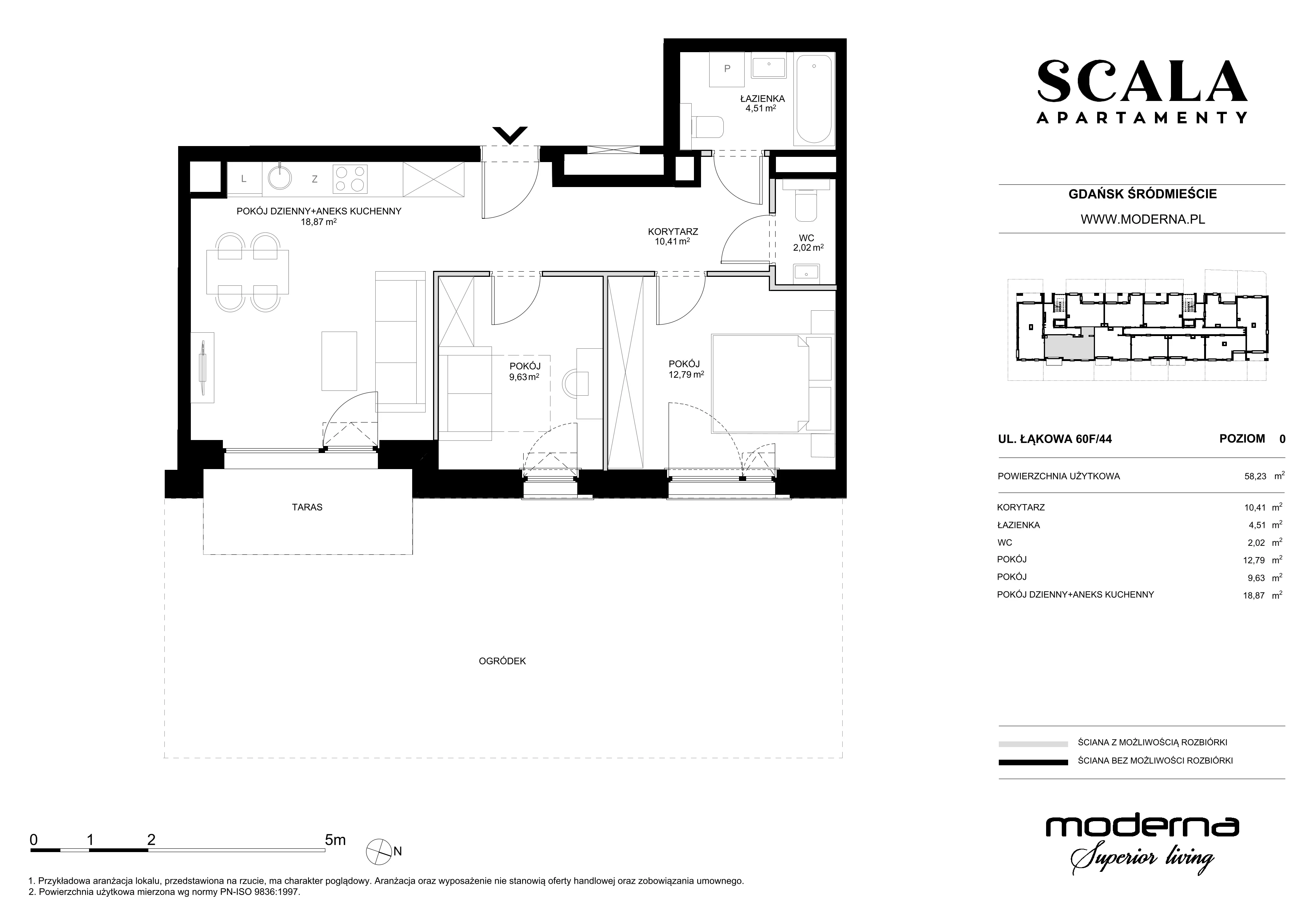 3 pokoje, mieszkanie 58,23 m², parter, oferta nr F-44 (N), Scala, Gdańsk, Śródmieście, ul. Łąkowa 60C
