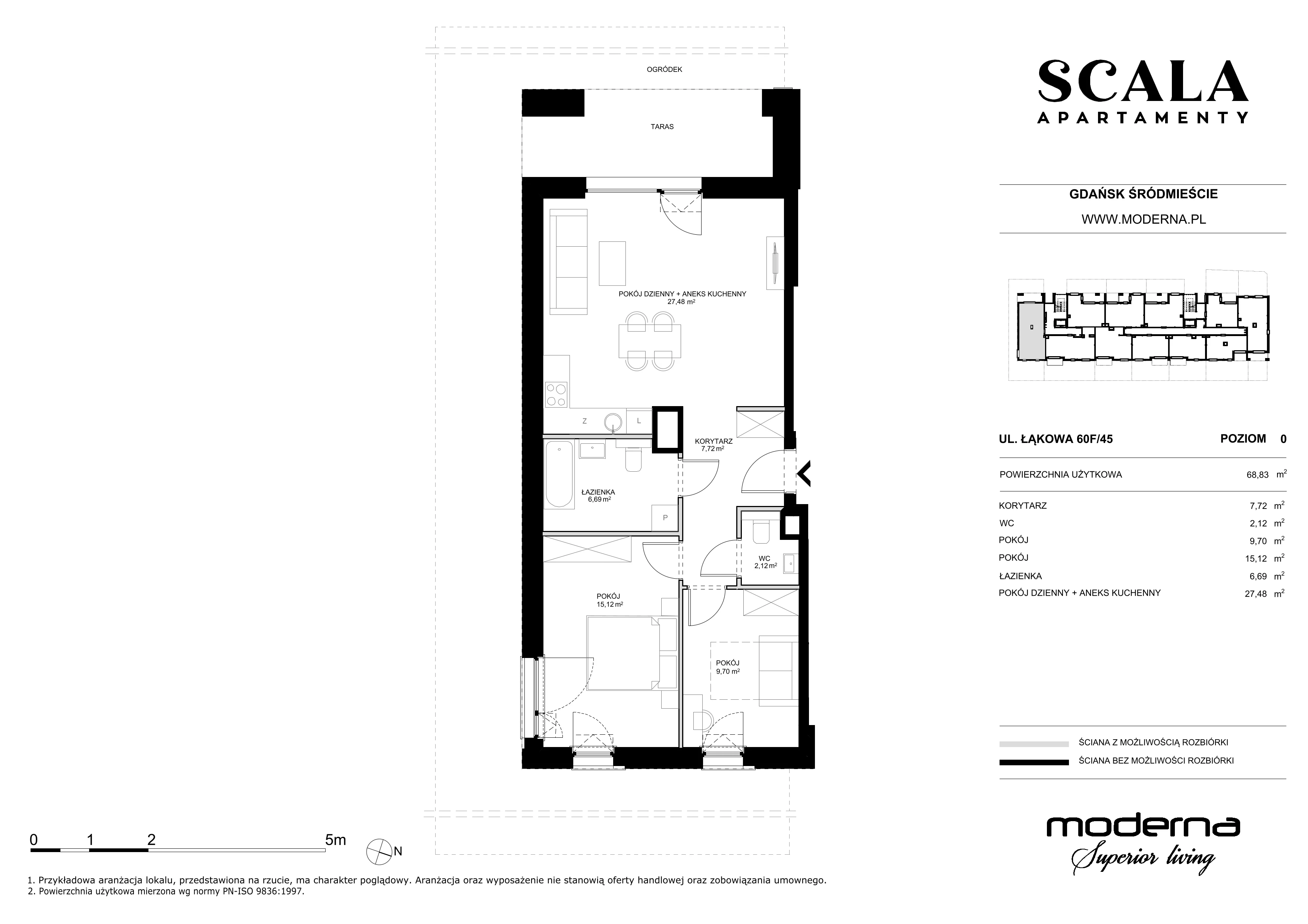 3 pokoje, apartament 68,83 m², parter, oferta nr F-45 (E), Scala, Gdańsk, Śródmieście, ul. Łąkowa 60C