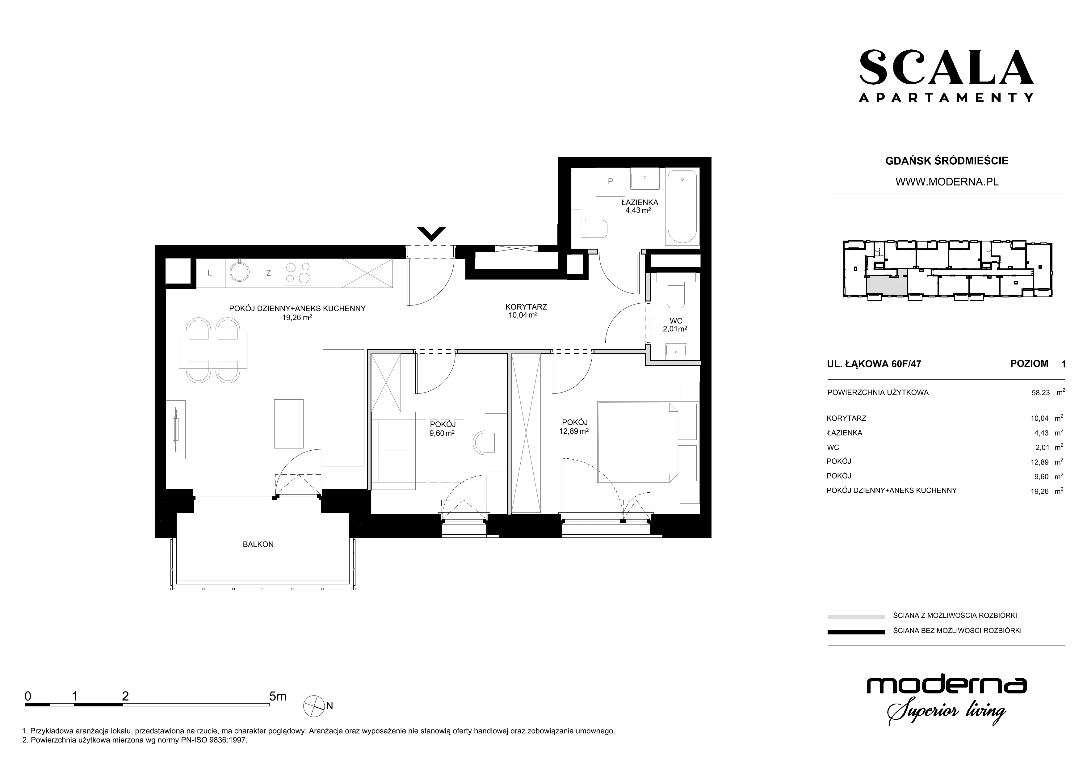 3 pokoje, apartament 58,23 m², piętro 1, oferta nr F-47 (N), Scala, Gdańsk, Śródmieście, ul. Łąkowa 60C