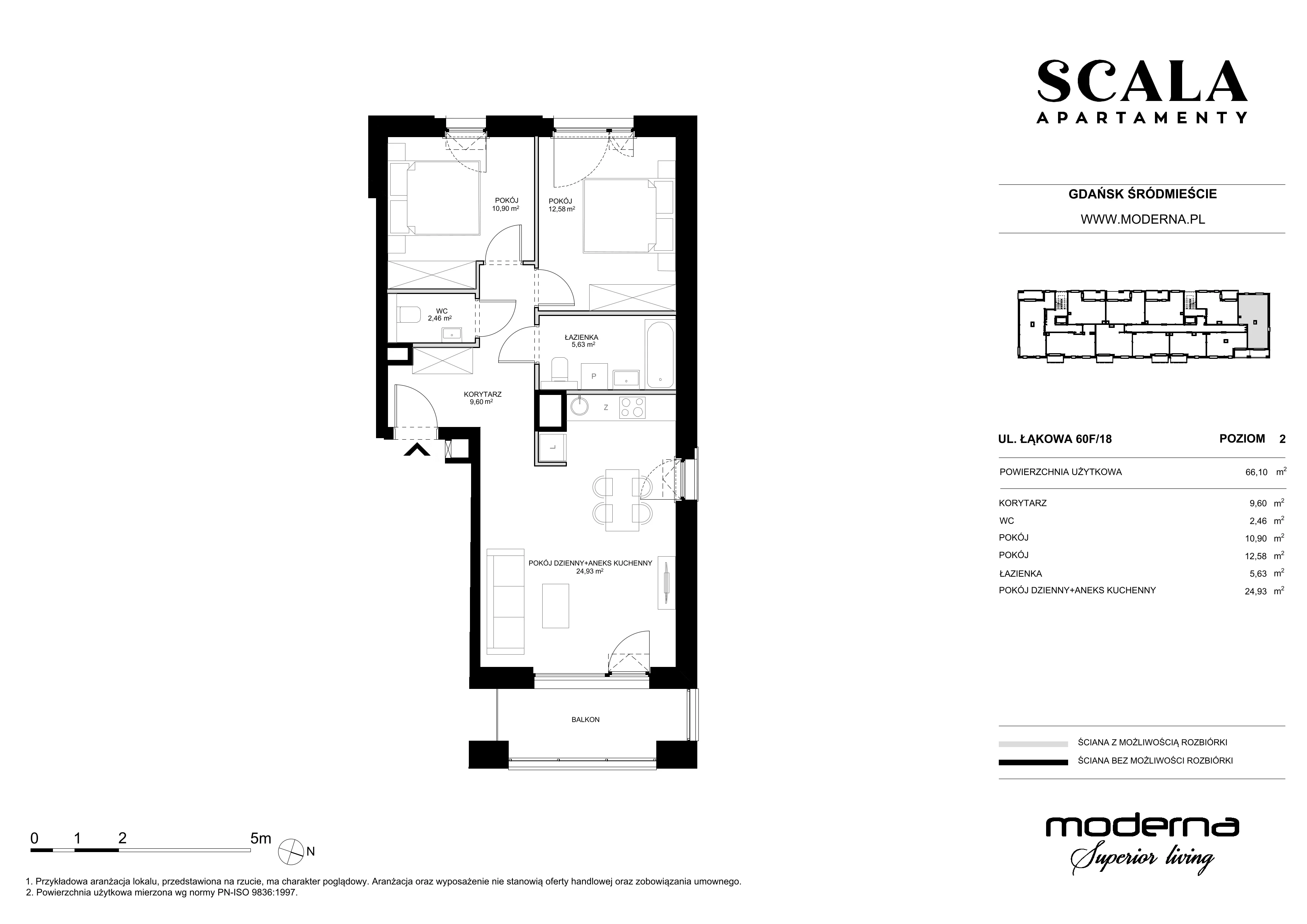 3 pokoje, apartament 66,10 m², piętro 2, oferta nr F-18 (N), Scala, Gdańsk, Śródmieście, ul. Łąkowa 60C