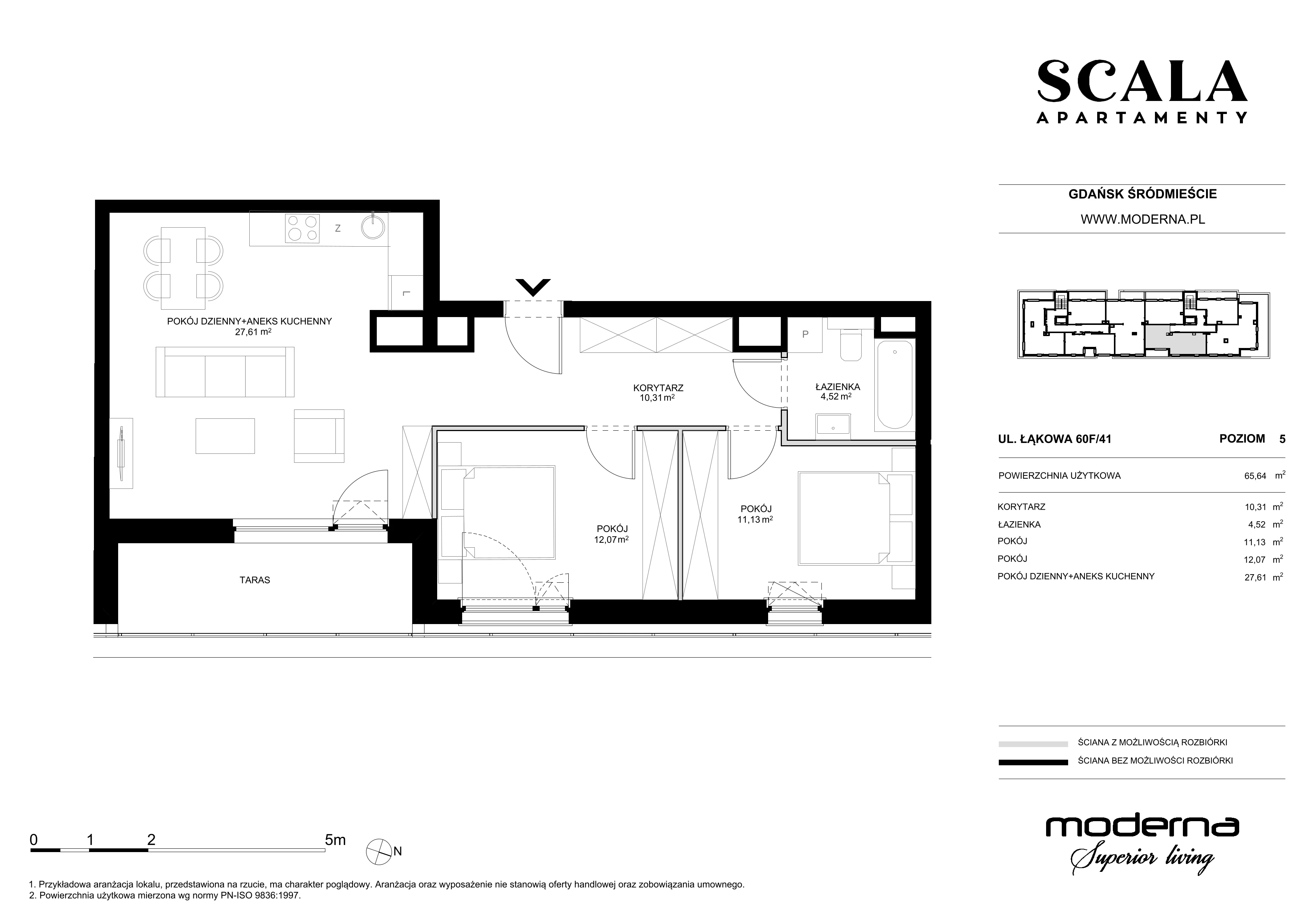 3 pokoje, apartament 65,64 m², piętro 5, oferta nr F-41 (C), Scala, Gdańsk, Śródmieście, ul. Łąkowa 60C
