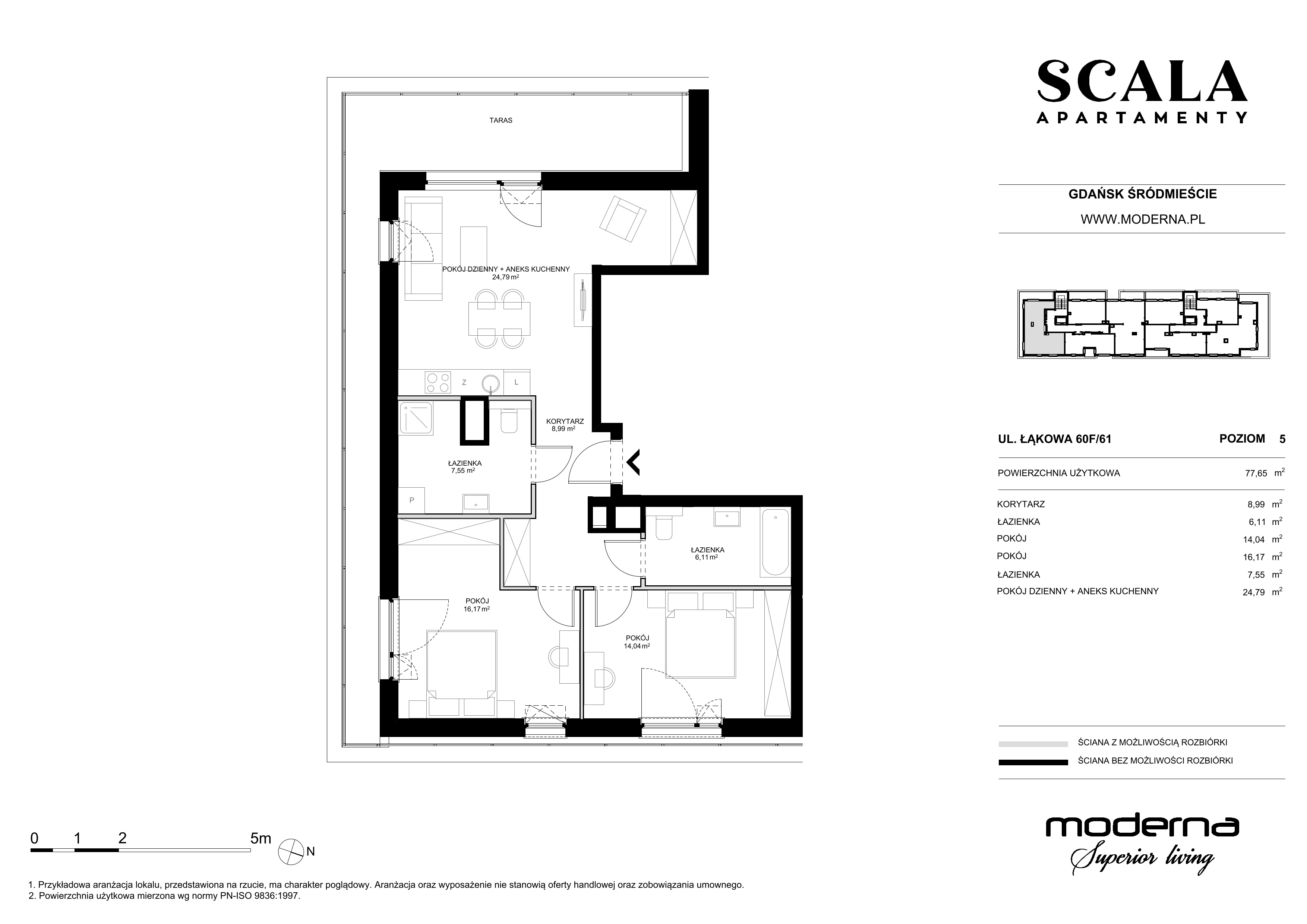 3 pokoje, apartament 77,65 m², piętro 5, oferta nr F-61 (E), Scala, Gdańsk, Śródmieście, ul. Łąkowa 60C