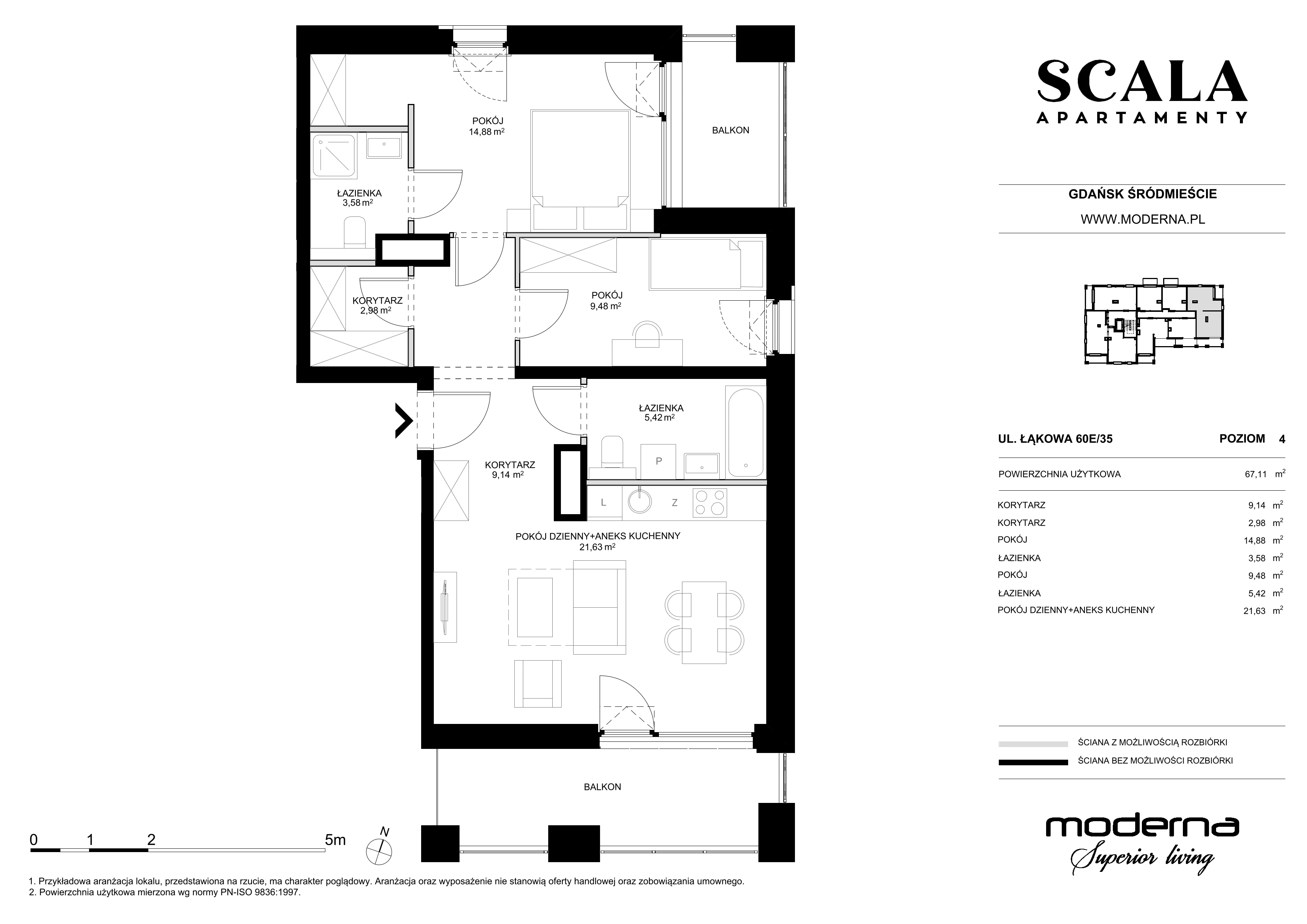 3 pokoje, apartament 67,11 m², piętro 4, oferta nr E-35 (N), Scala, Gdańsk, Śródmieście, ul. Łąkowa 60C