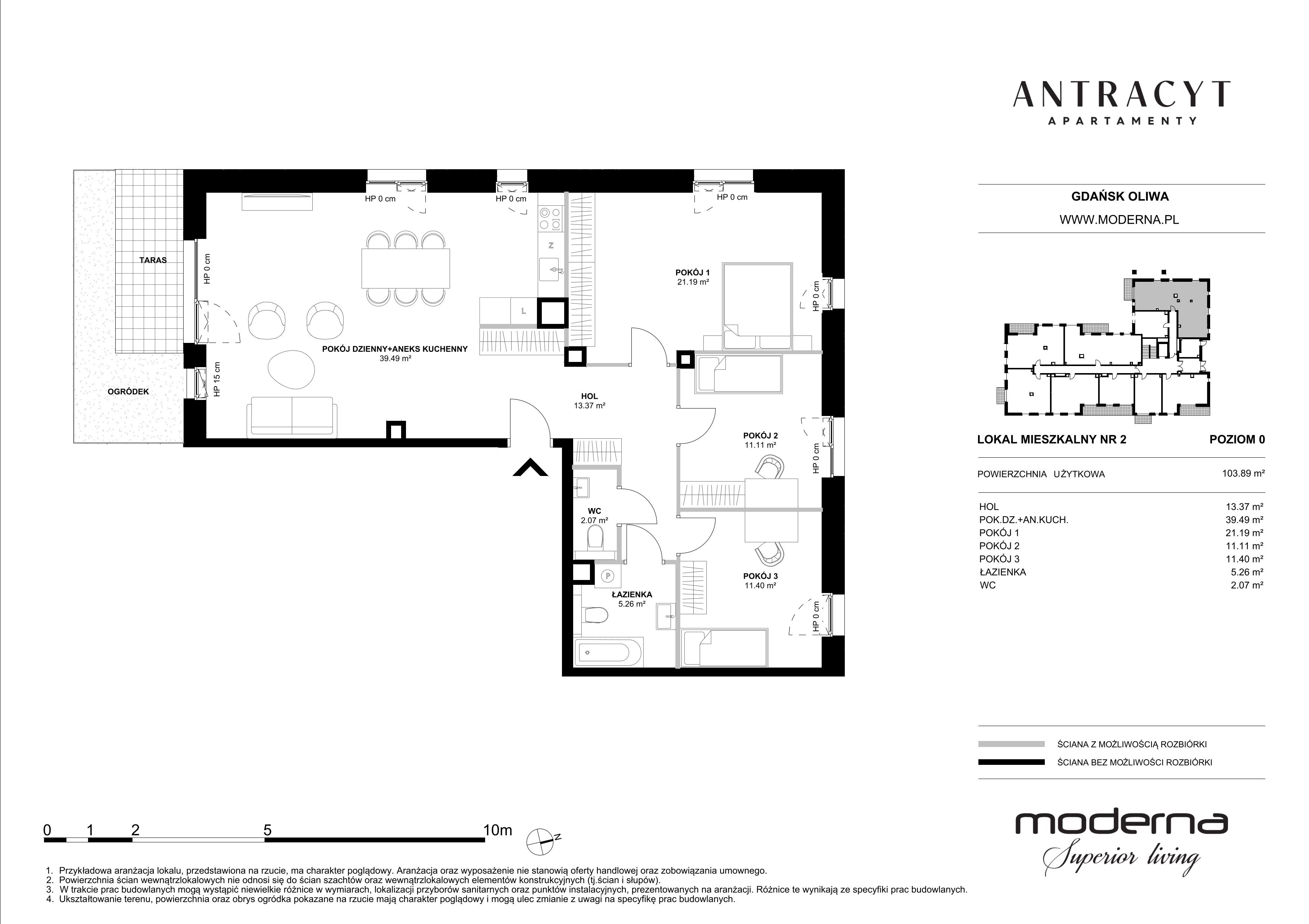 4 pokoje, mieszkanie 103,89 m², parter, oferta nr 2, Antracyt, Gdańsk, Oliwa, ul. Czyżewskiego 31A