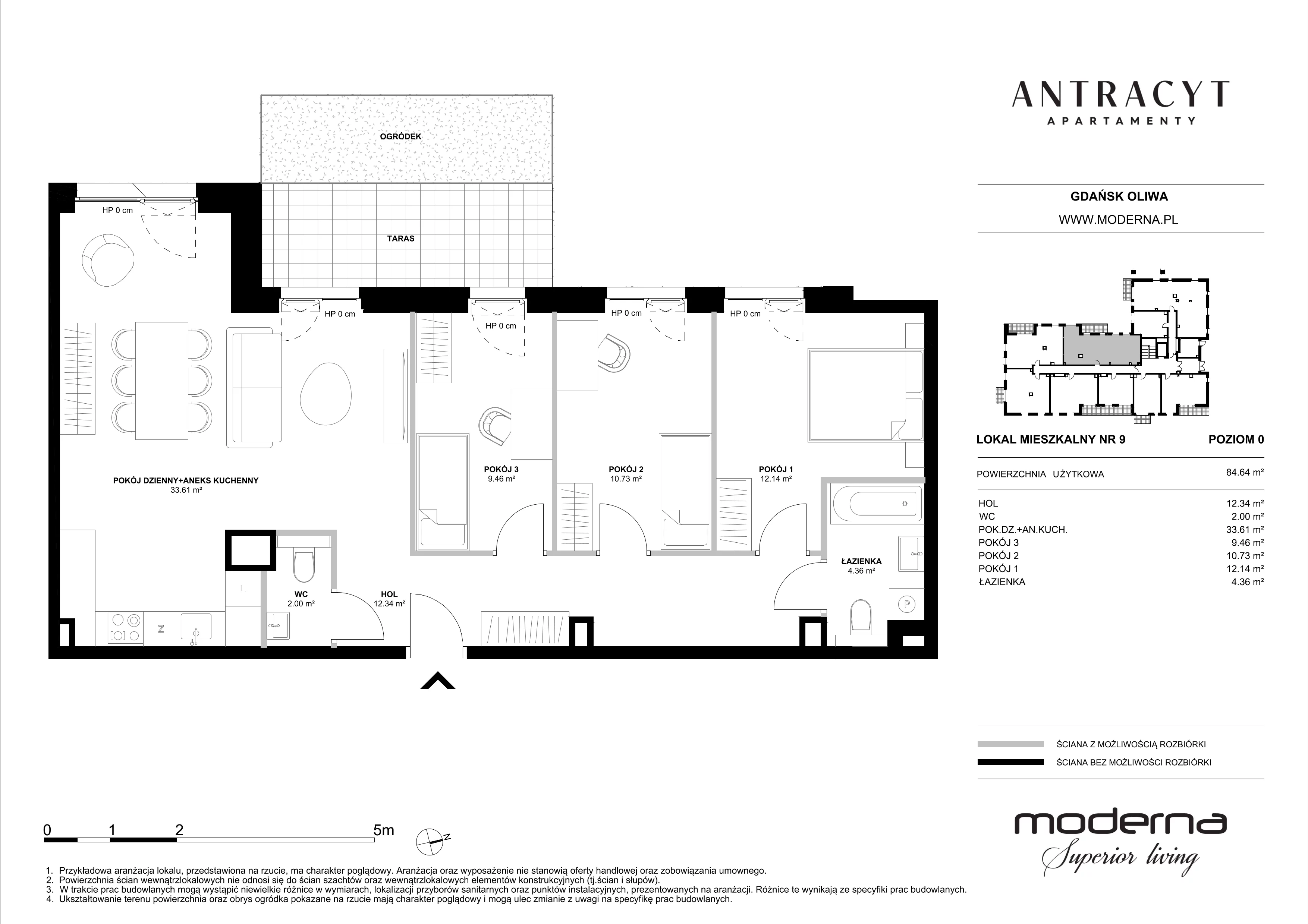 4 pokoje, mieszkanie 84,64 m², parter, oferta nr 9, Antracyt, Gdańsk, Oliwa, ul. Czyżewskiego 31A