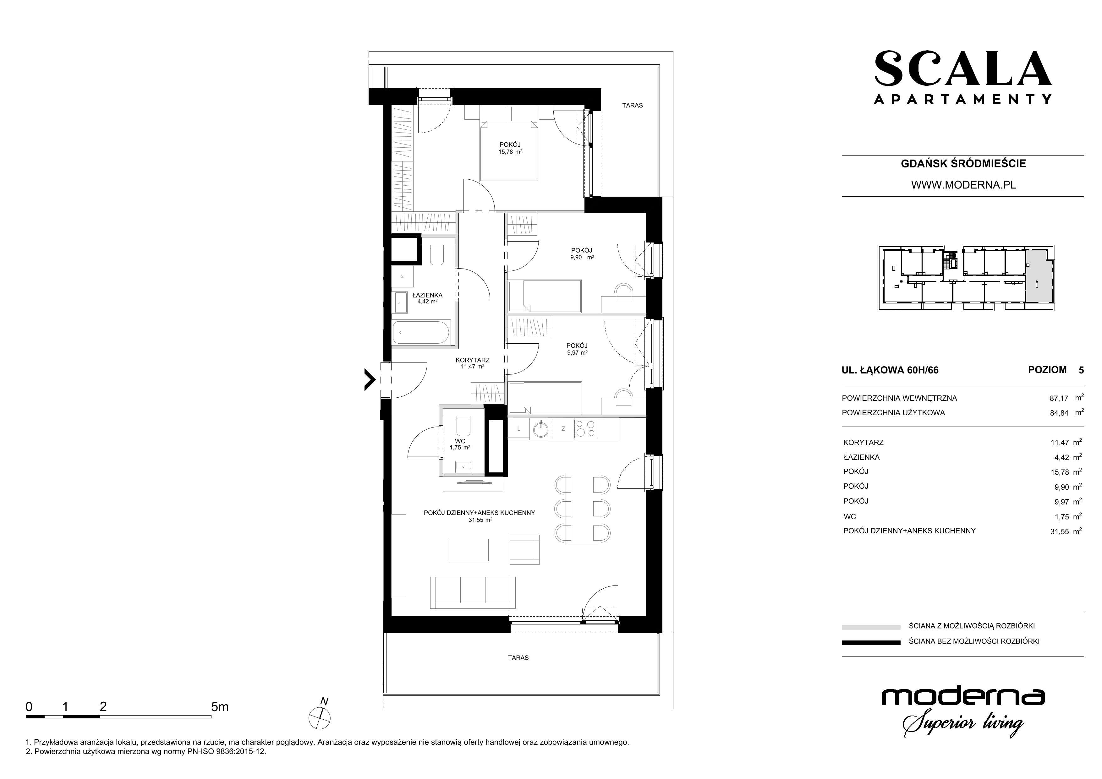 4 pokoje, apartament 84,84 m², piętro 5, oferta nr H-66 (E), Scala, Gdańsk, Śródmieście, ul. Łąkowa 60C