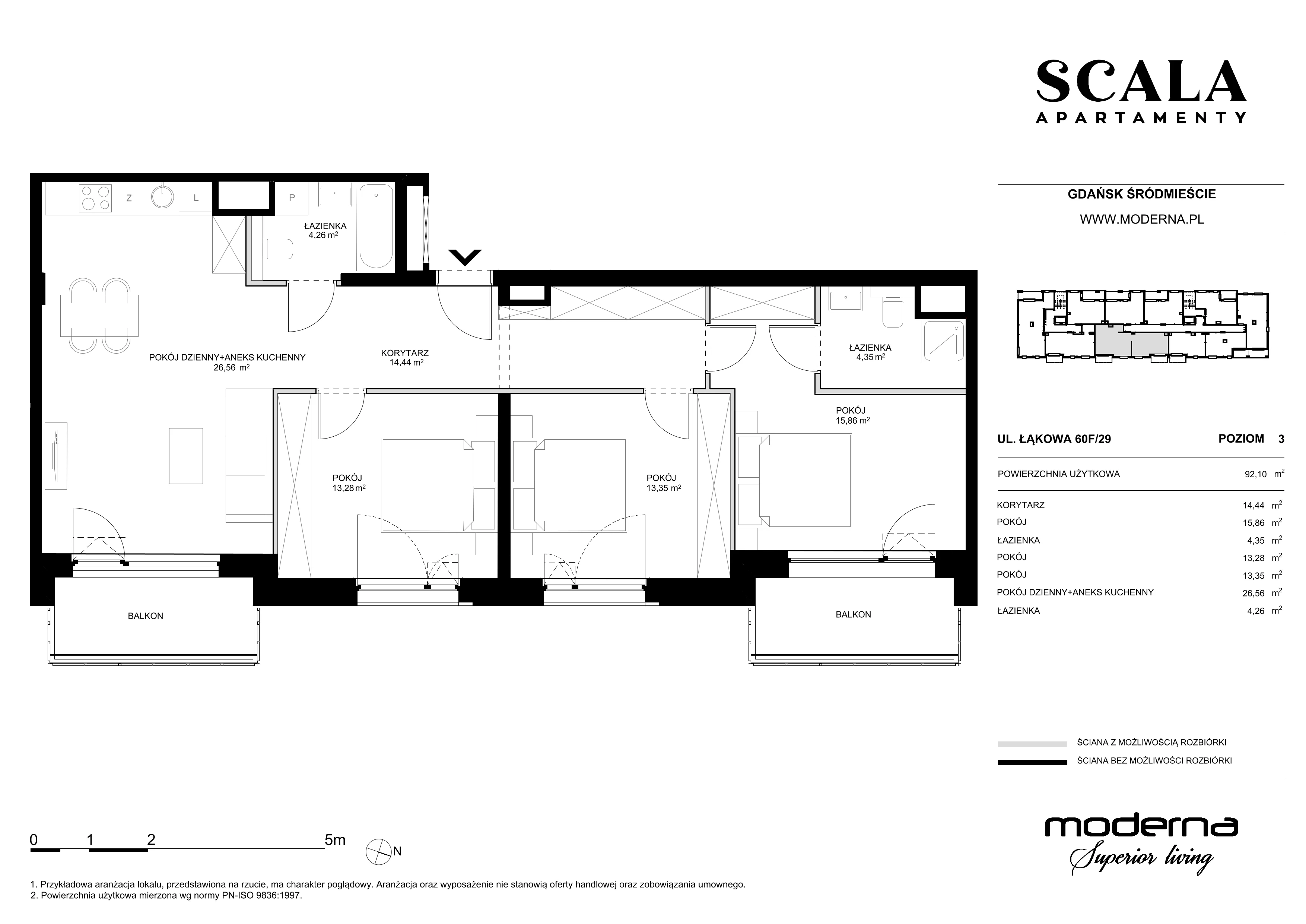 4 pokoje, apartament 92,10 m², piętro 3, oferta nr F-29 (C), Scala, Gdańsk, Śródmieście, ul. Łąkowa 60C