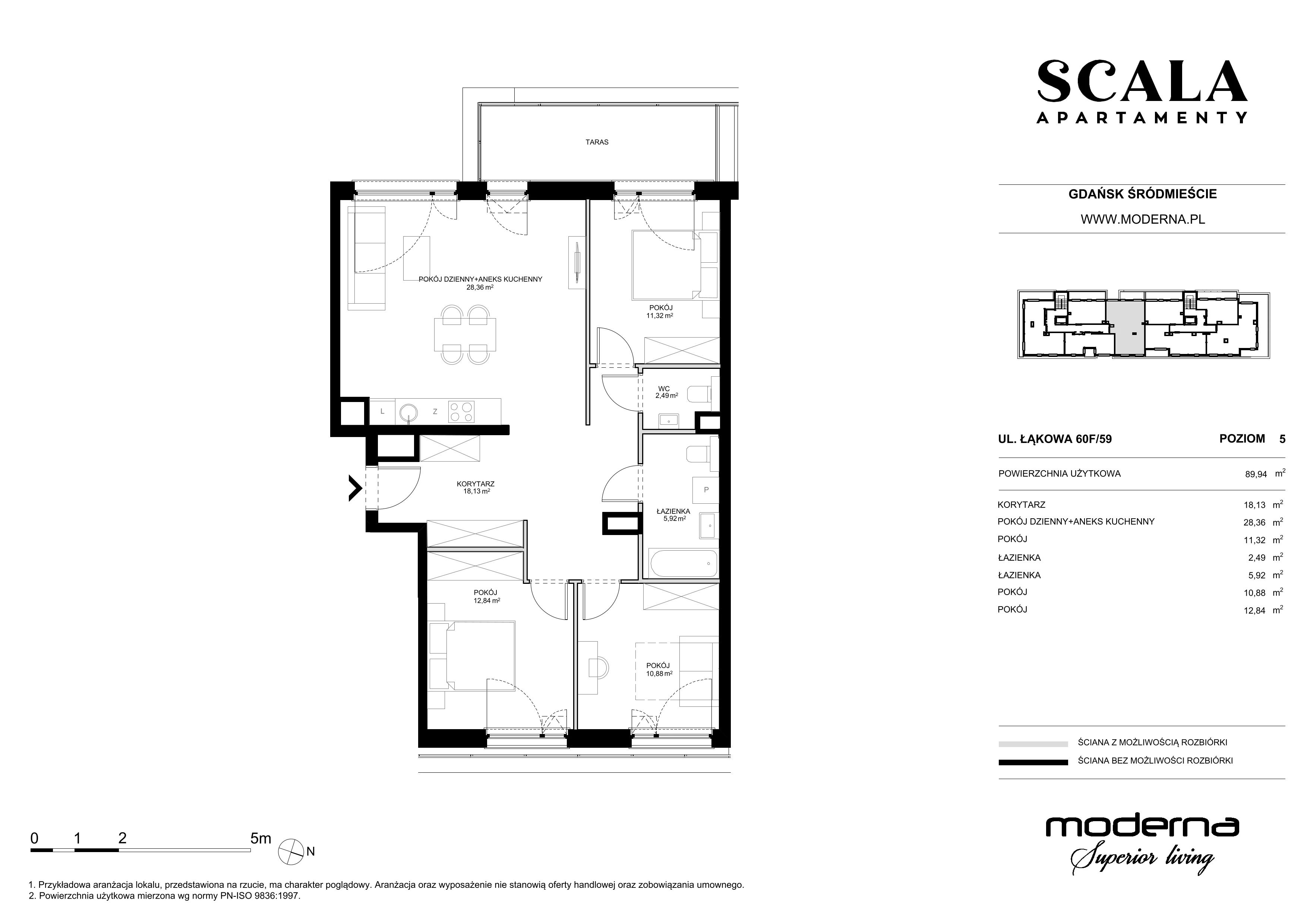 4 pokoje, apartament 89,94 m², piętro 5, oferta nr F-59 (E), Scala, Gdańsk, Śródmieście, ul. Łąkowa 60C
