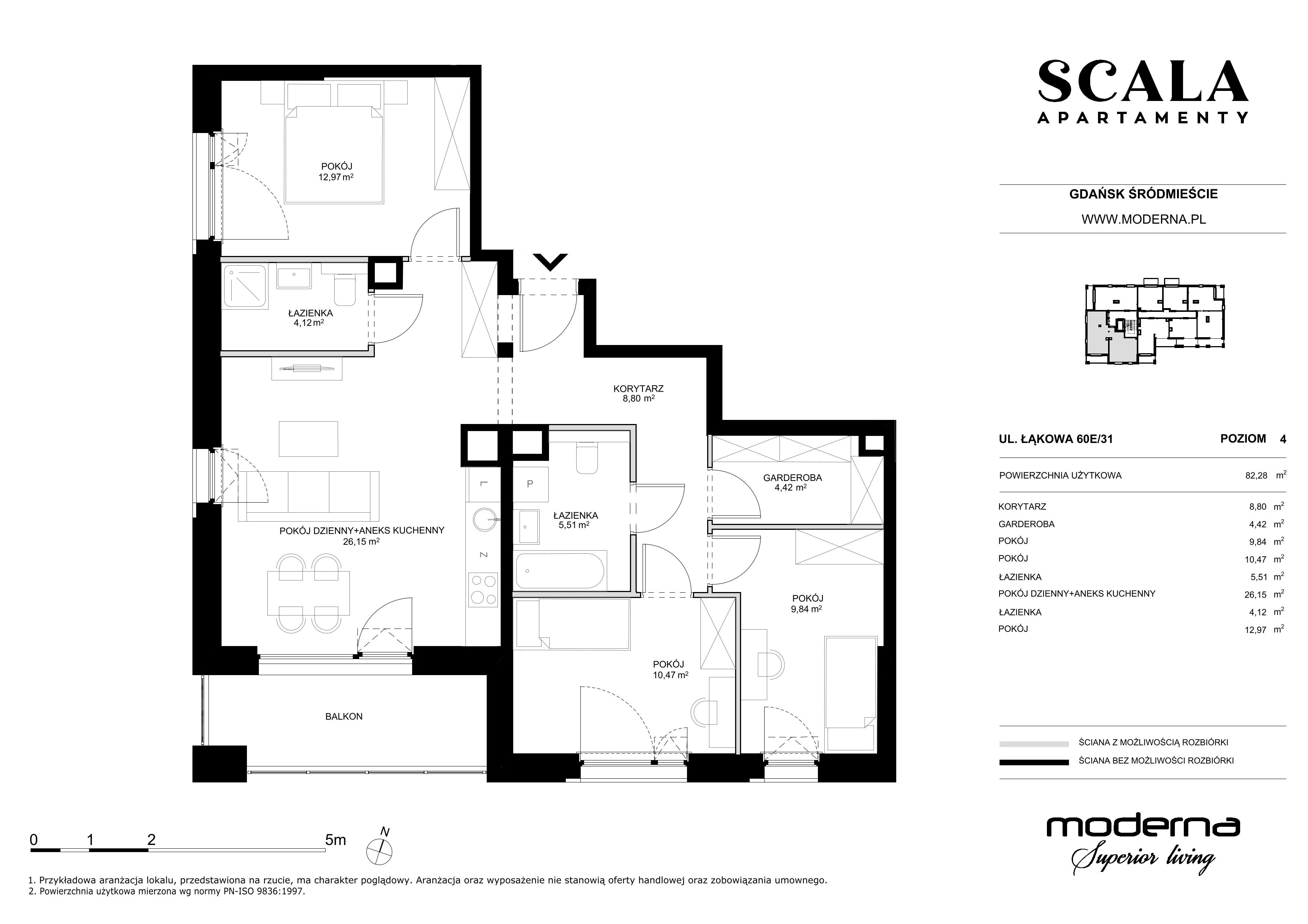 4 pokoje, apartament 82,28 m², piętro 4, oferta nr E-31 (N), Scala, Gdańsk, Śródmieście, ul. Łąkowa 60C
