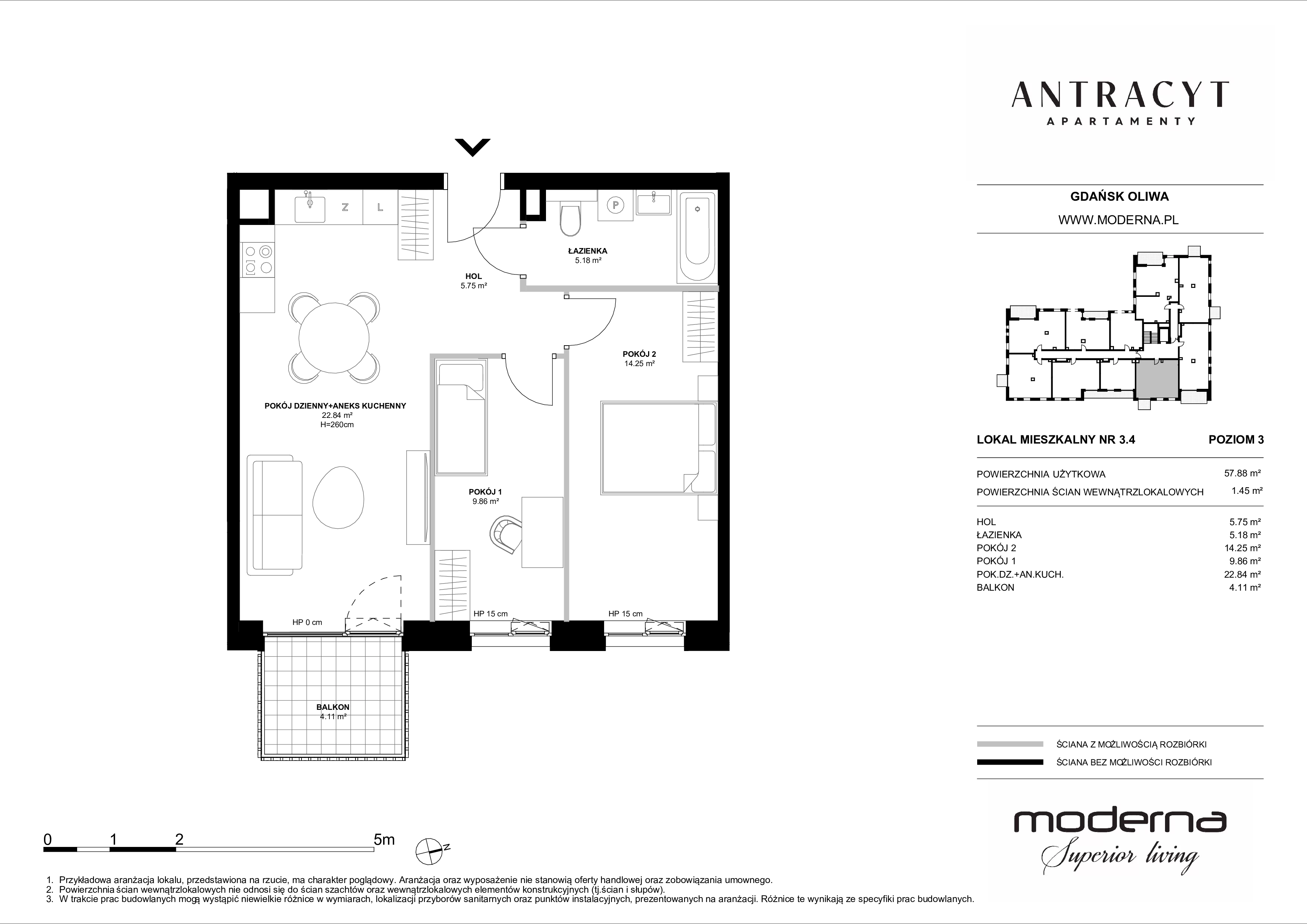 3 pokoje, mieszkanie 57,74 m², piętro 3, oferta nr 33, Antracyt, Gdańsk, Oliwa, ul. Czyżewskiego 31A