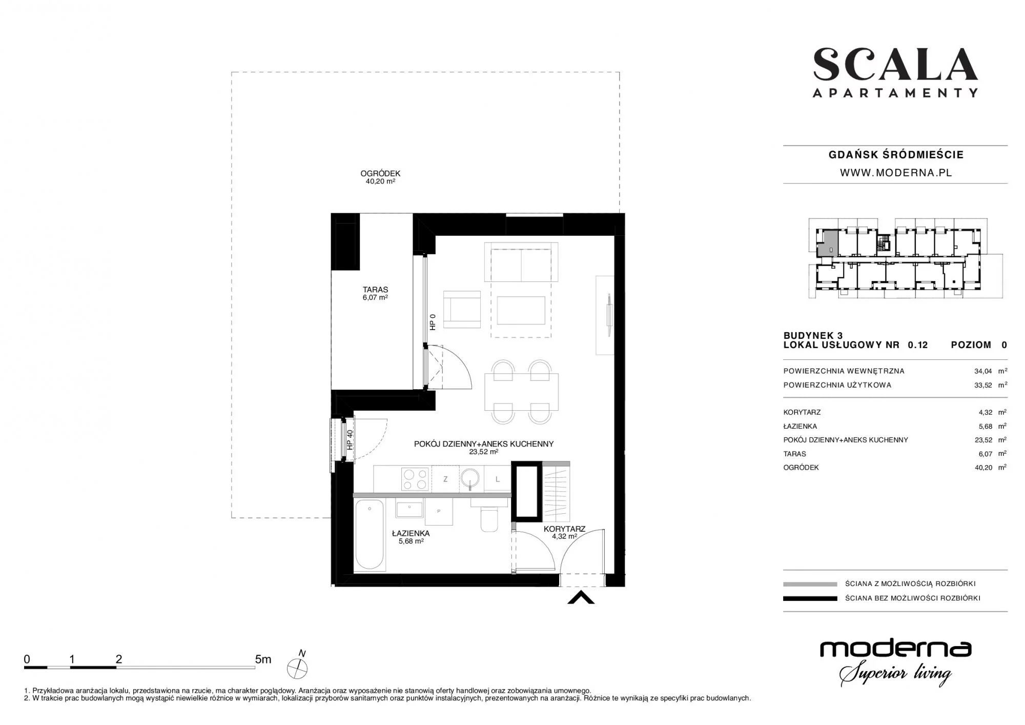 Apartament 33,77 m², parter, oferta nr 3-0.12., Scala, Gdańsk, Śródmieście, ul. Łąkowa 60C