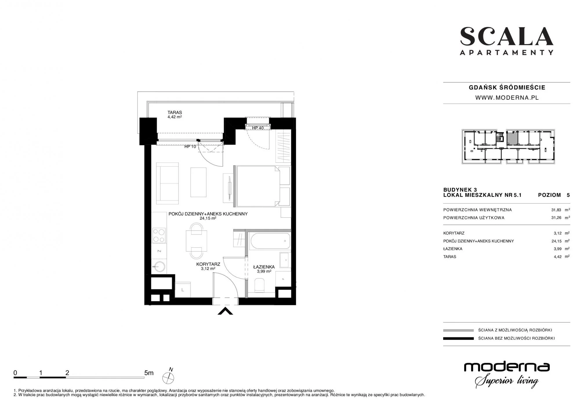 Apartament 31,81 m², piętro 5, oferta nr 3-5.1., Scala, Gdańsk, Śródmieście, ul. Łąkowa 60C
