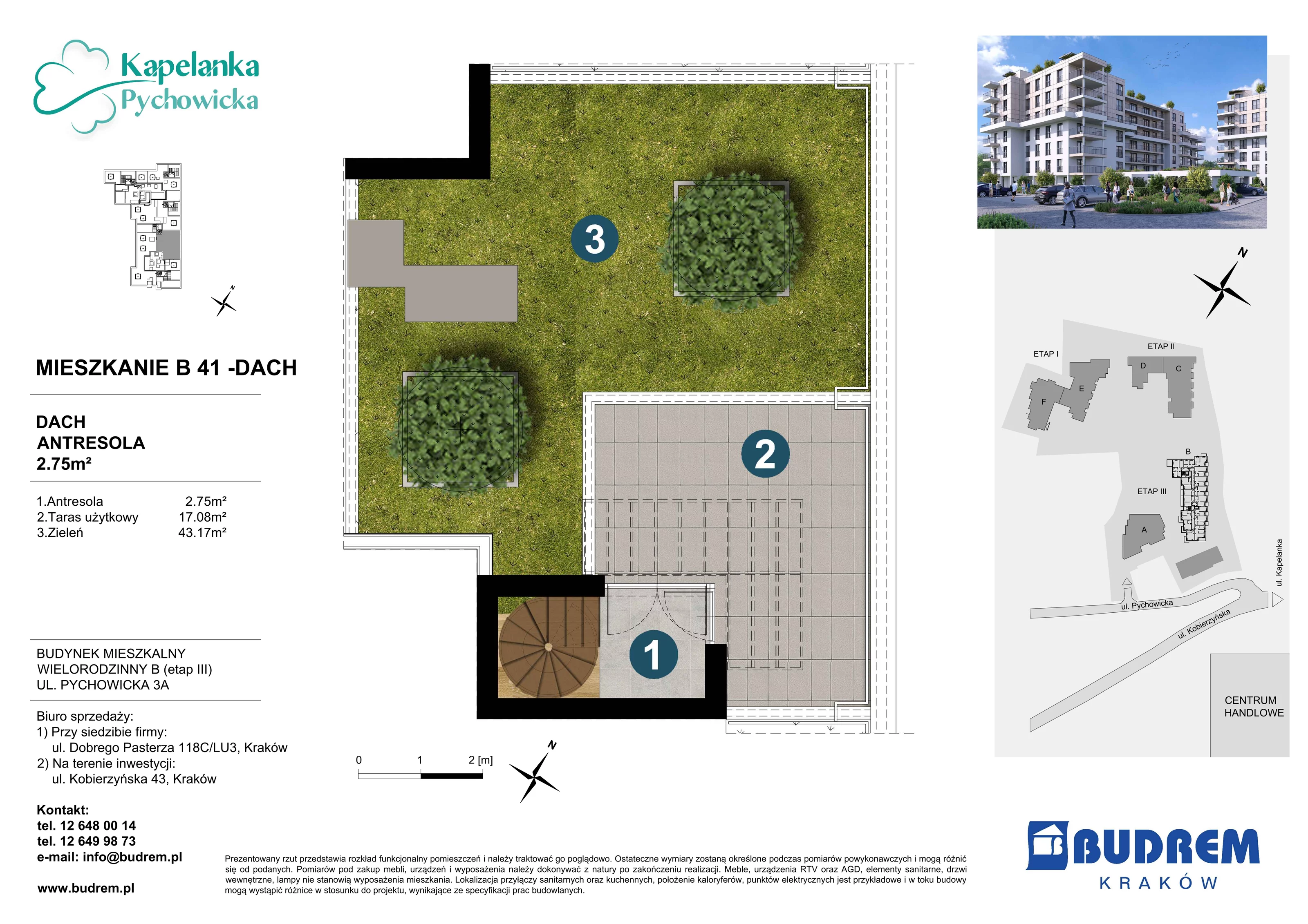 Mieszkanie 45,07 m², piętro 6, oferta nr B41, Kapelanka – Pychowicka - Budynek B, Kraków, Dębniki, Zakrzówek, ul. Pychowicka 3 / 3A