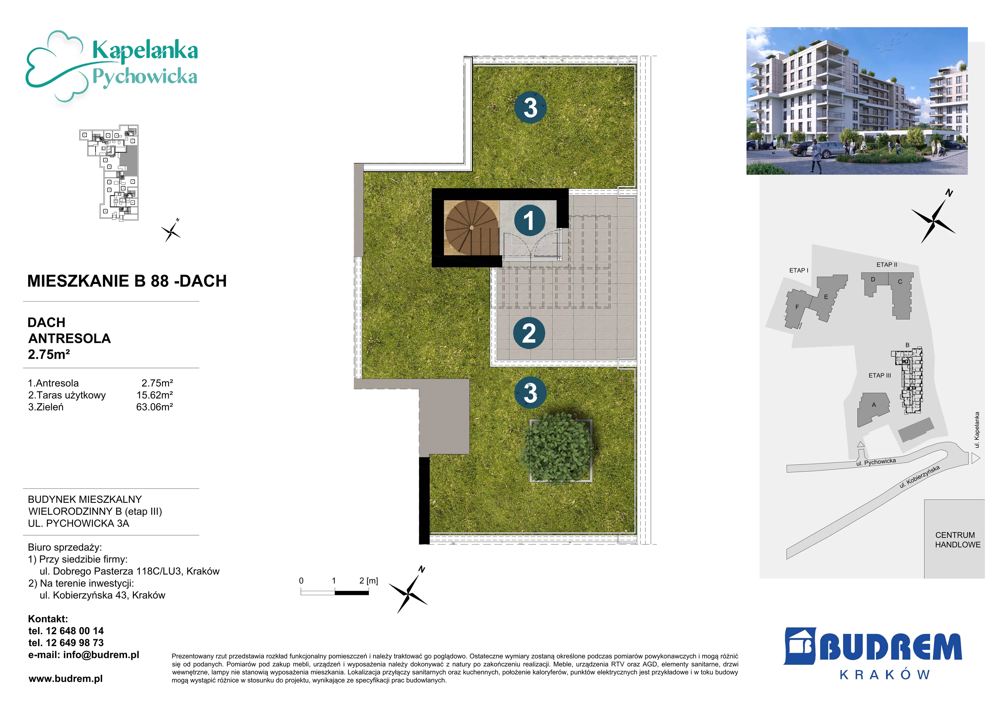 Mieszkanie 48,78 m², piętro 6, oferta nr B88, Kapelanka – Pychowicka - Budynek B, Kraków, Dębniki, Zakrzówek, ul. Pychowicka 3 / 3A