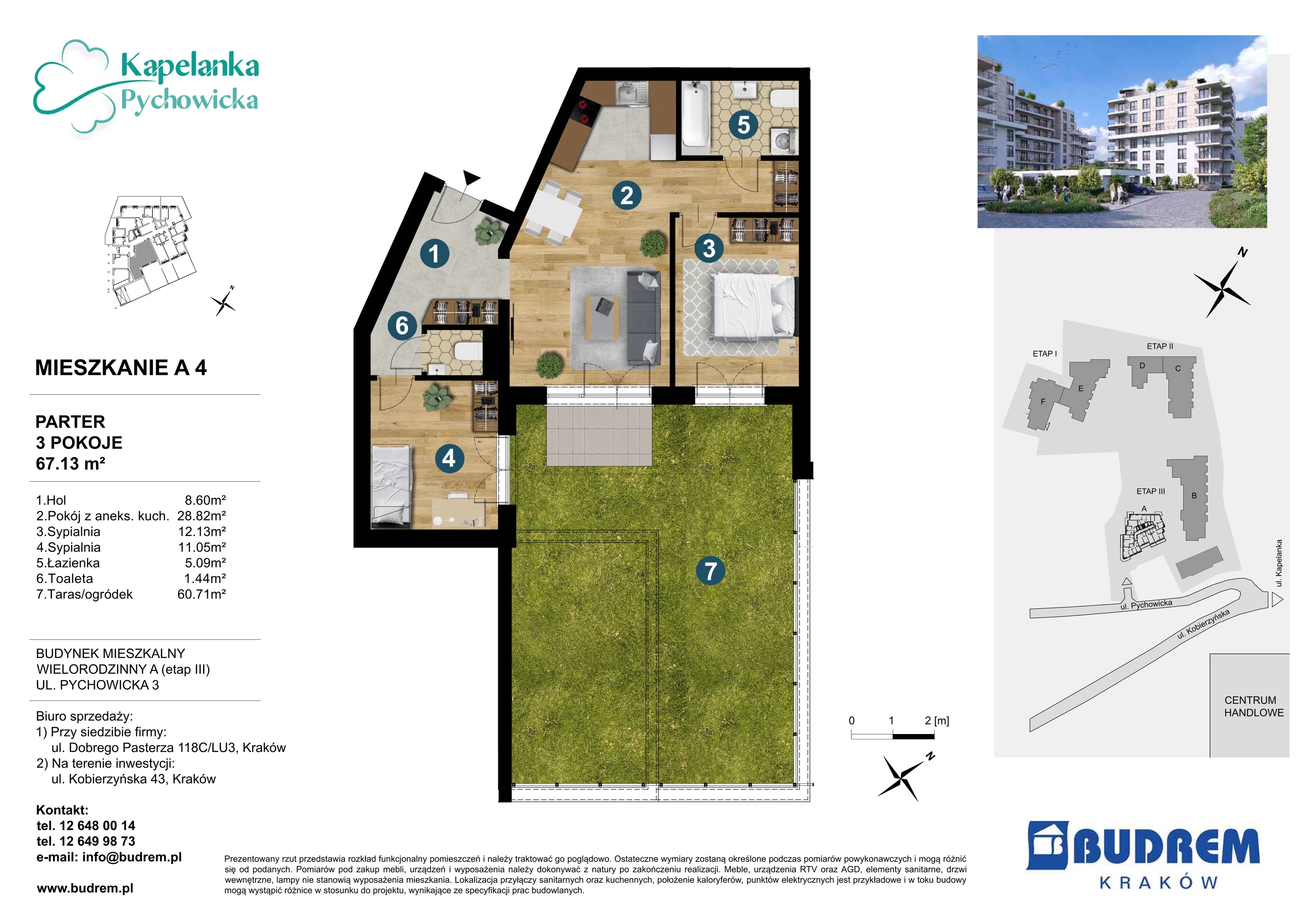 3 pokoje, mieszkanie 67,13 m², parter, oferta nr A4, Kapelanka – Pychowicka - Budynek AB, Kraków, Dębniki, Zakrzówek, ul. Pychowicka 3 / 3A