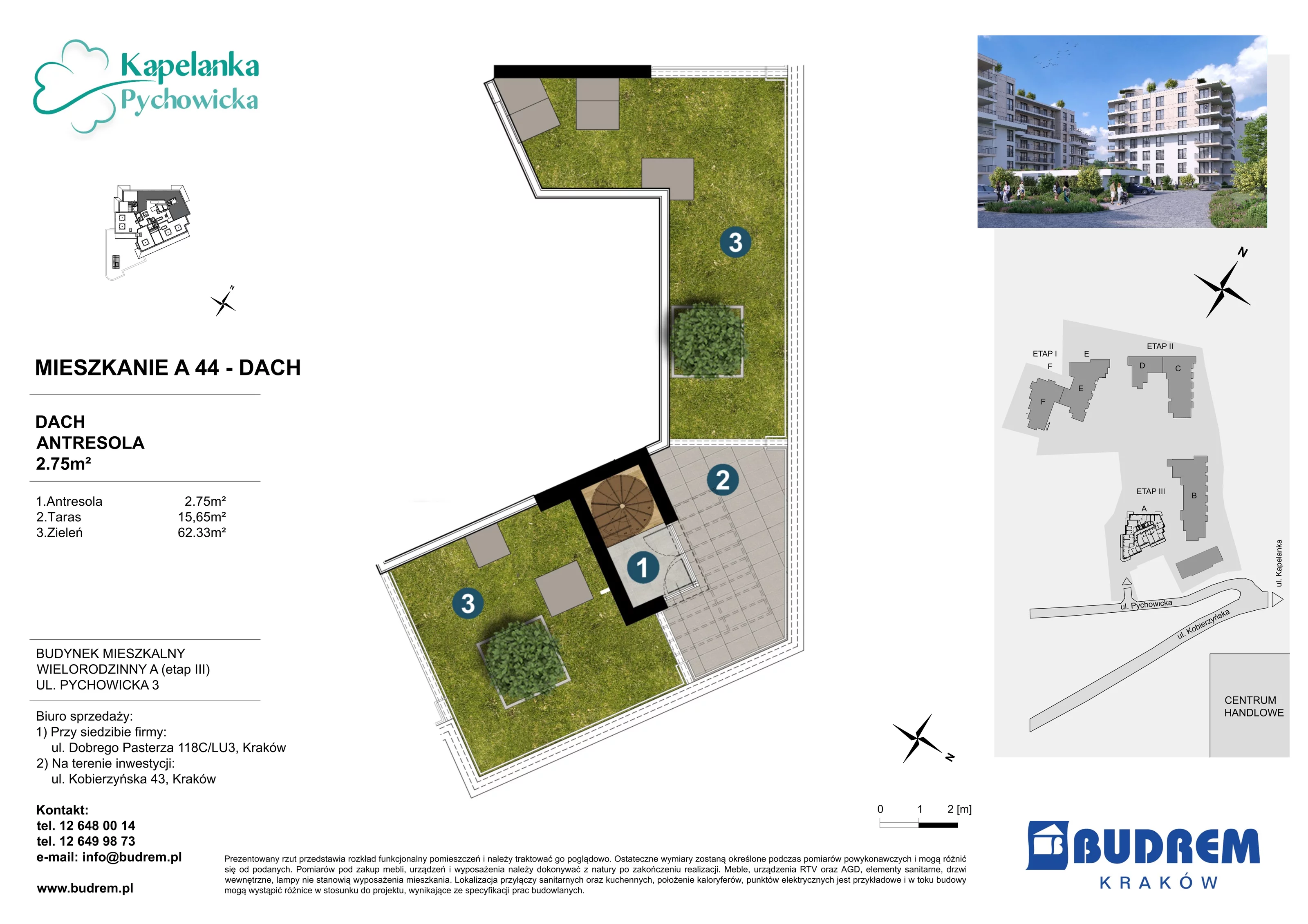 3 pokoje, mieszkanie 58,27 m², piętro 6, oferta nr A44, Kapelanka – Pychowicka - Budynek AB, Kraków, Dębniki, Zakrzówek, ul. Pychowicka 3 / 3A