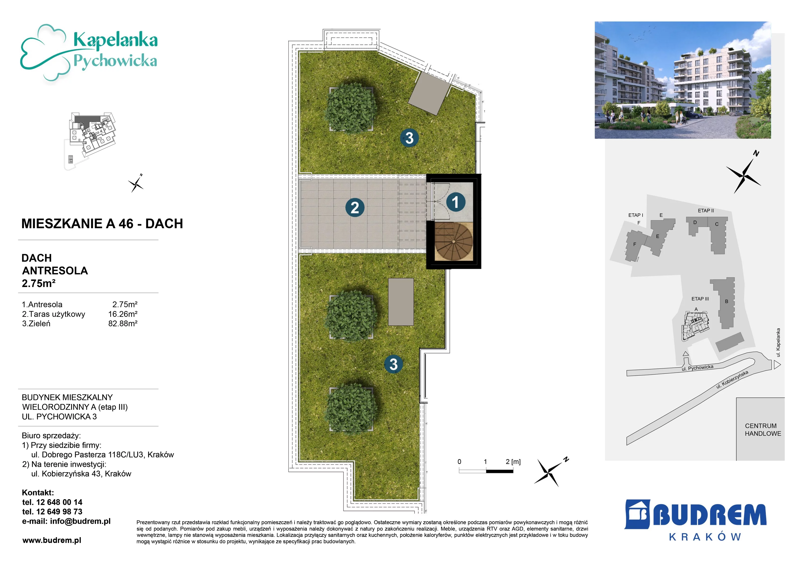 3 pokoje, mieszkanie 71,74 m², piętro 6, oferta nr A46, Kapelanka – Pychowicka - Budynek AB, Kraków, Dębniki, Zakrzówek, ul. Pychowicka 3 / 3A