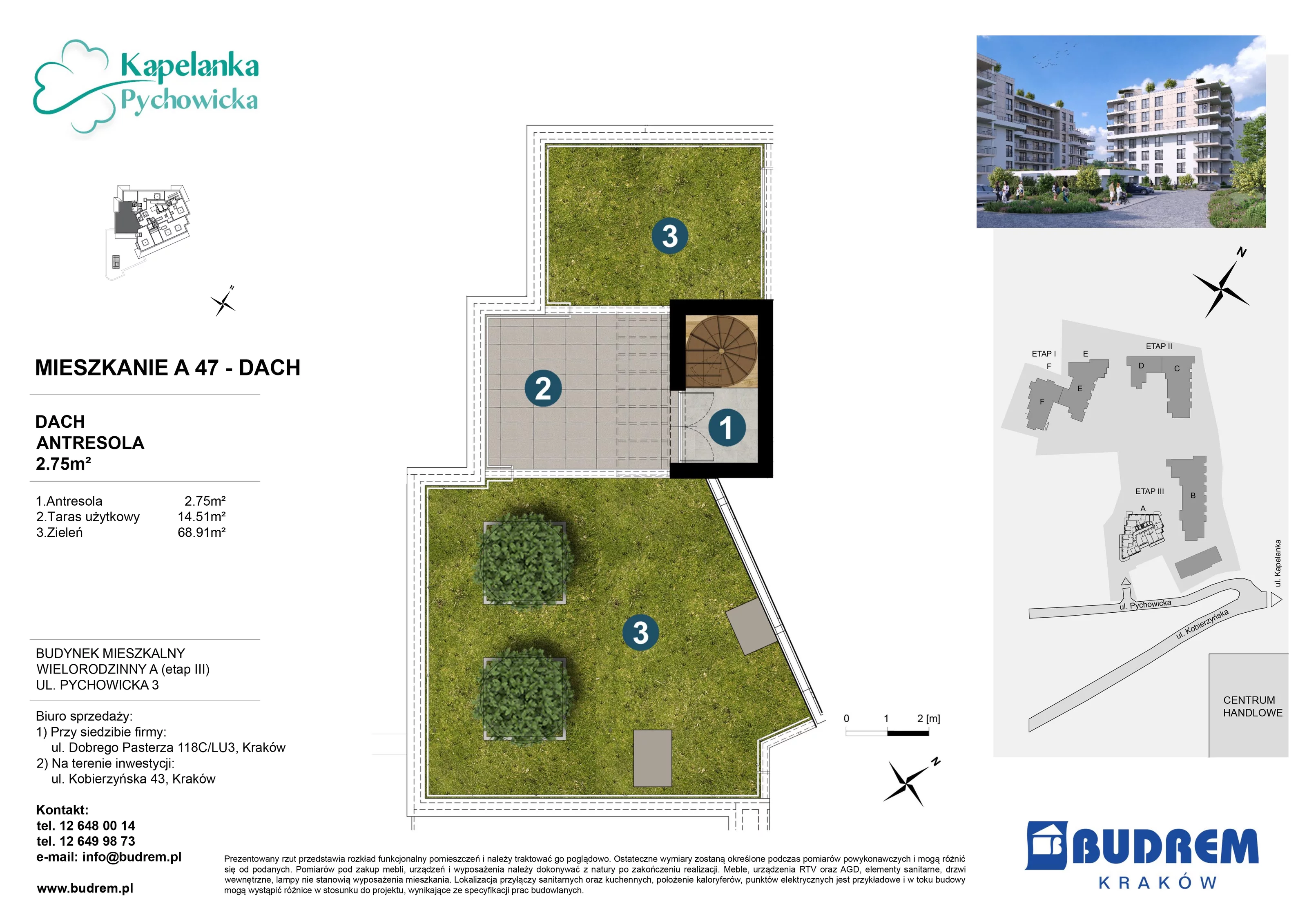 3 pokoje, mieszkanie 74,90 m², piętro 6, oferta nr A47, Kapelanka – Pychowicka - Budynek AB, Kraków, Dębniki, Zakrzówek, ul. Pychowicka 3 / 3A