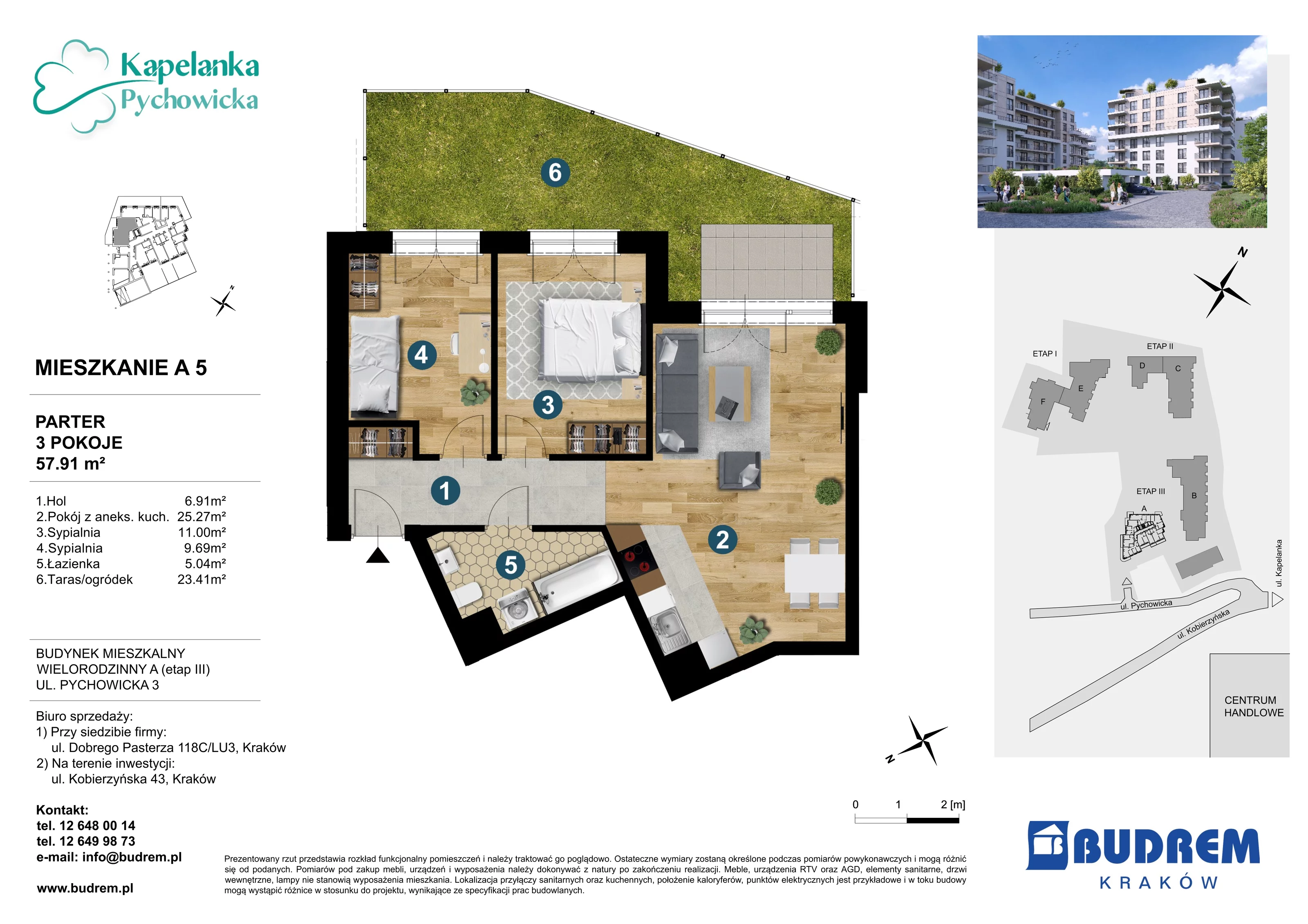 3 pokoje, mieszkanie 57,91 m², parter, oferta nr A5, Kapelanka – Pychowicka - Budynek AB, Kraków, Dębniki, Zakrzówek, ul. Pychowicka 3 / 3A