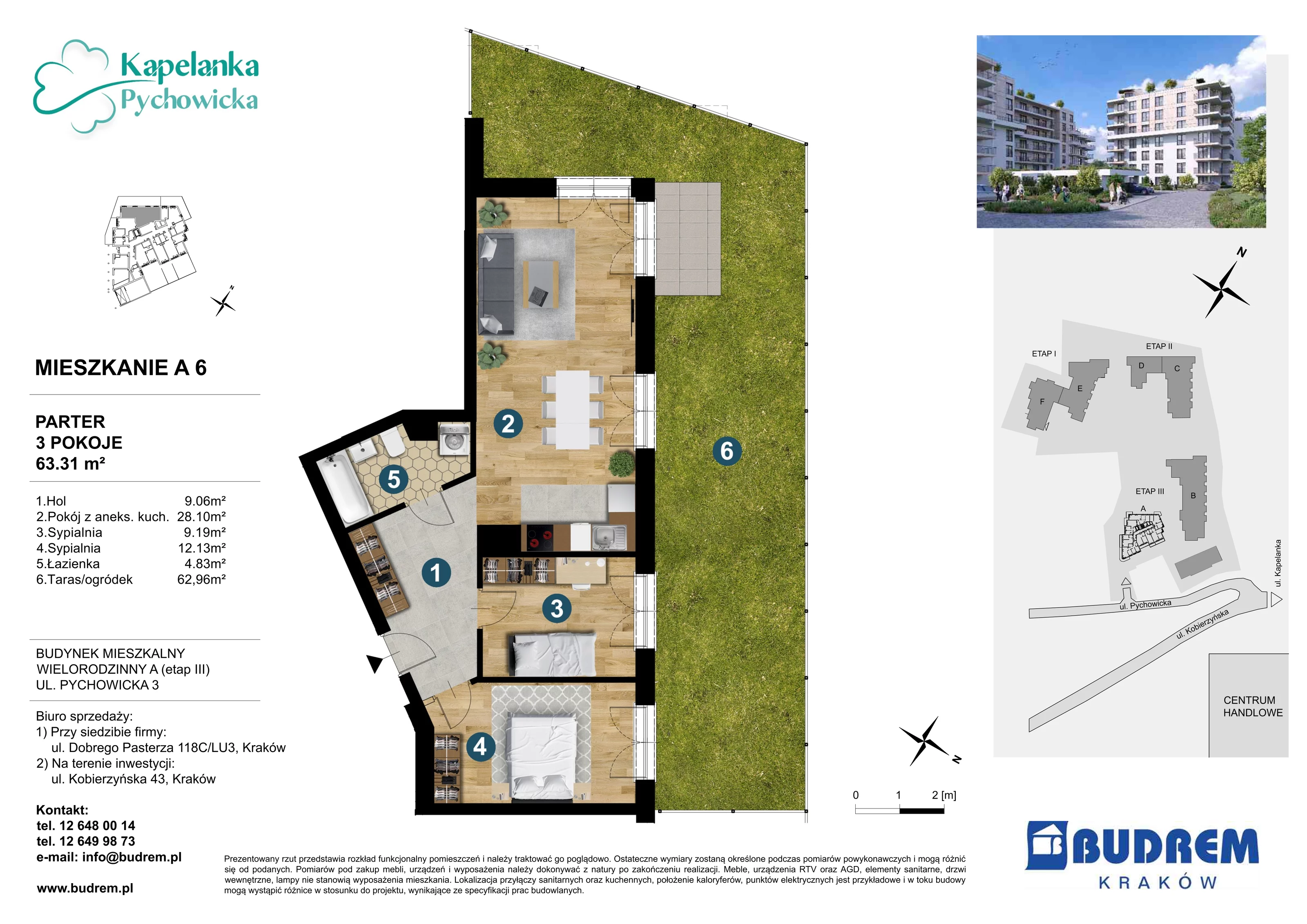 3 pokoje, mieszkanie 63,31 m², parter, oferta nr A6, Kapelanka – Pychowicka - Budynek AB, Kraków, Dębniki, Zakrzówek, ul. Pychowicka 3 / 3A