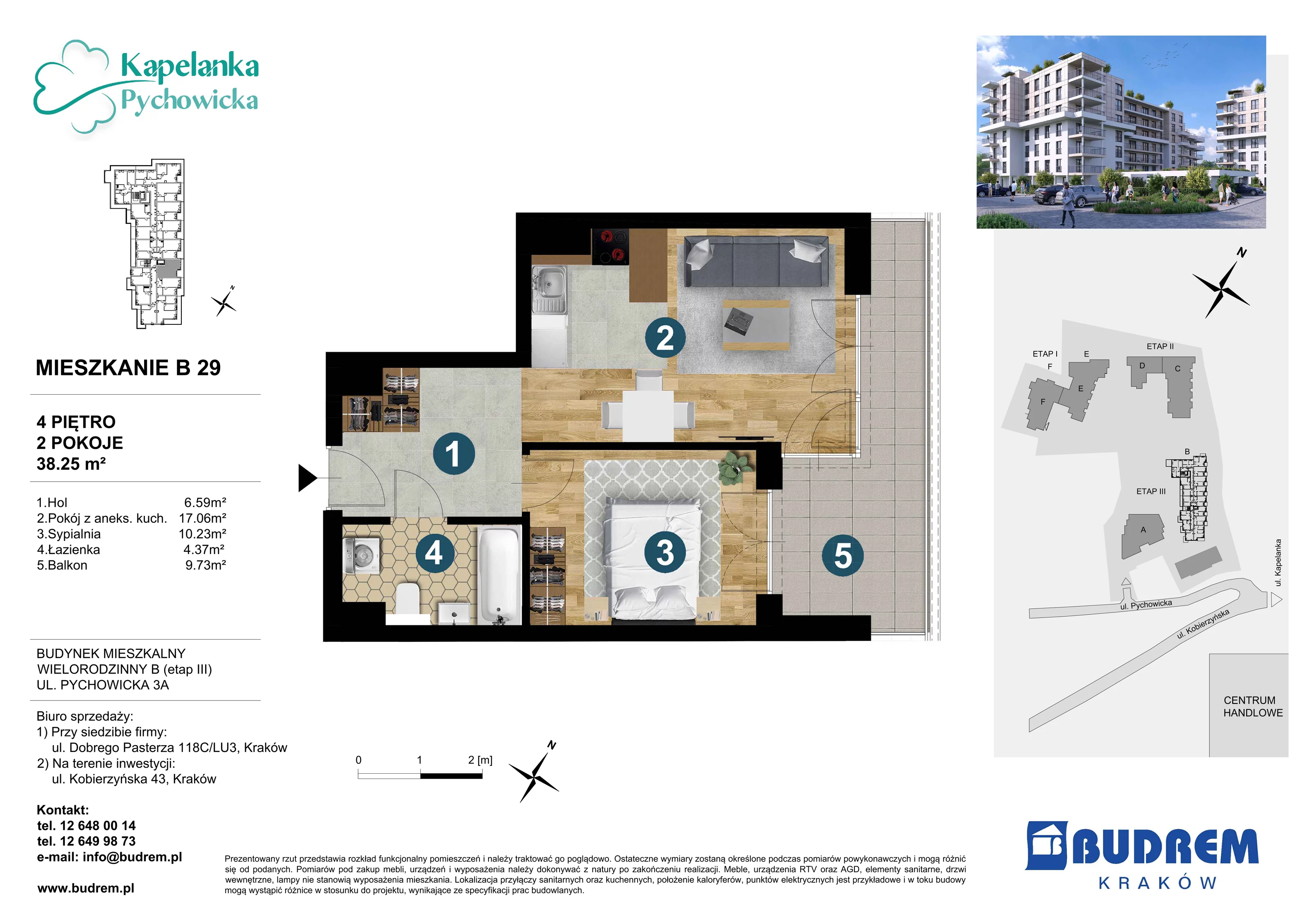 Mieszkanie 38,25 m², piętro 4, oferta nr B29, Kapelanka – Pychowicka - Budynek B, Kraków, Dębniki, Zakrzówek, ul. Pychowicka 3 / 3A