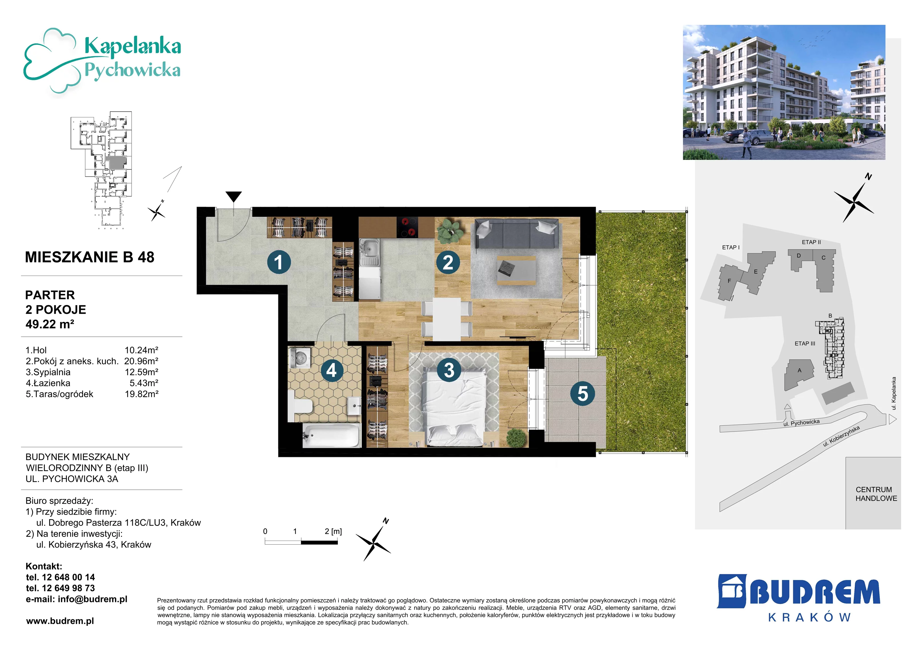 Mieszkanie 49,22 m², parter, oferta nr B48, Kapelanka – Pychowicka - Budynek B, Kraków, Dębniki, Zakrzówek, ul. Pychowicka 3 / 3A