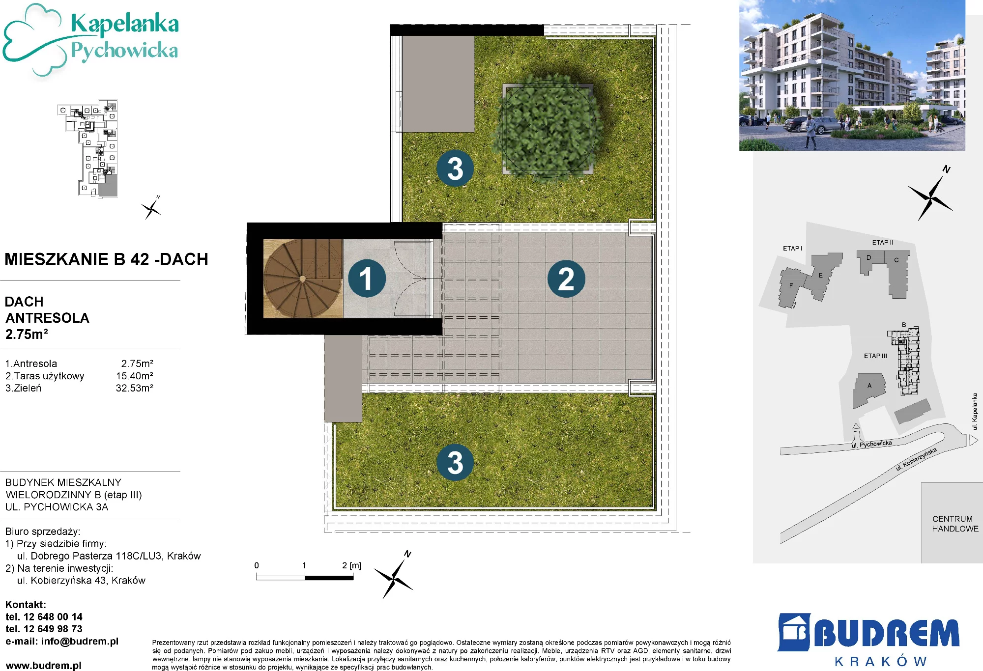 3 pokoje, mieszkanie 70,09 m², piętro 6, oferta nr B42, Kapelanka – Pychowicka - Budynek B, Kraków, Dębniki, Zakrzówek, ul. Pychowicka 3 / 3A