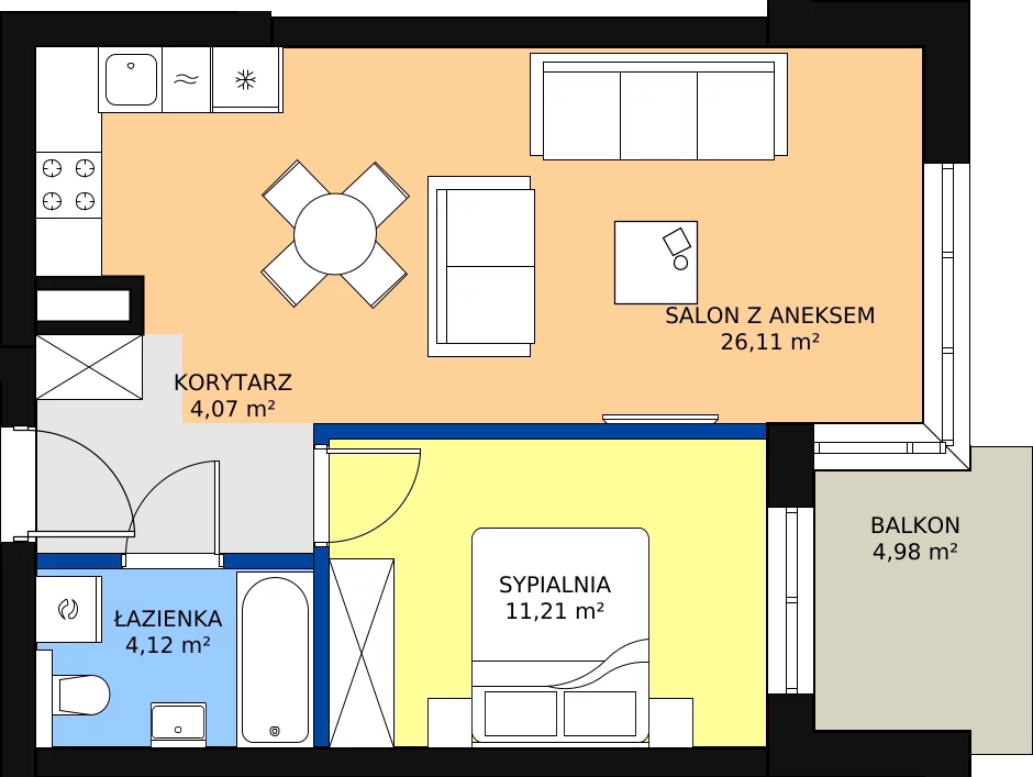 2 pokoje, mieszkanie 46,12 m², piętro 3, oferta nr 81, Kapelanka – Pychowicka - Budynek EF, Kraków, Dębniki, Zakrzówek, ul. Pychowicka 3B