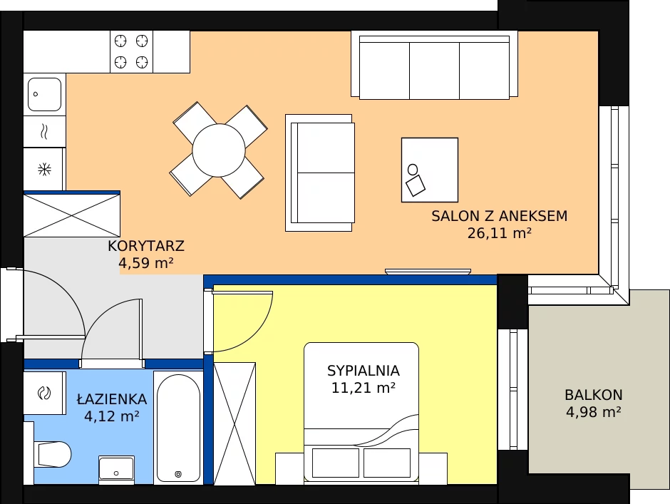 2 pokoje, mieszkanie 46,79 m², piętro 3, oferta nr 82, Kapelanka – Pychowicka - Budynek EF, Kraków, Dębniki, Zakrzówek, ul. Pychowicka 3B