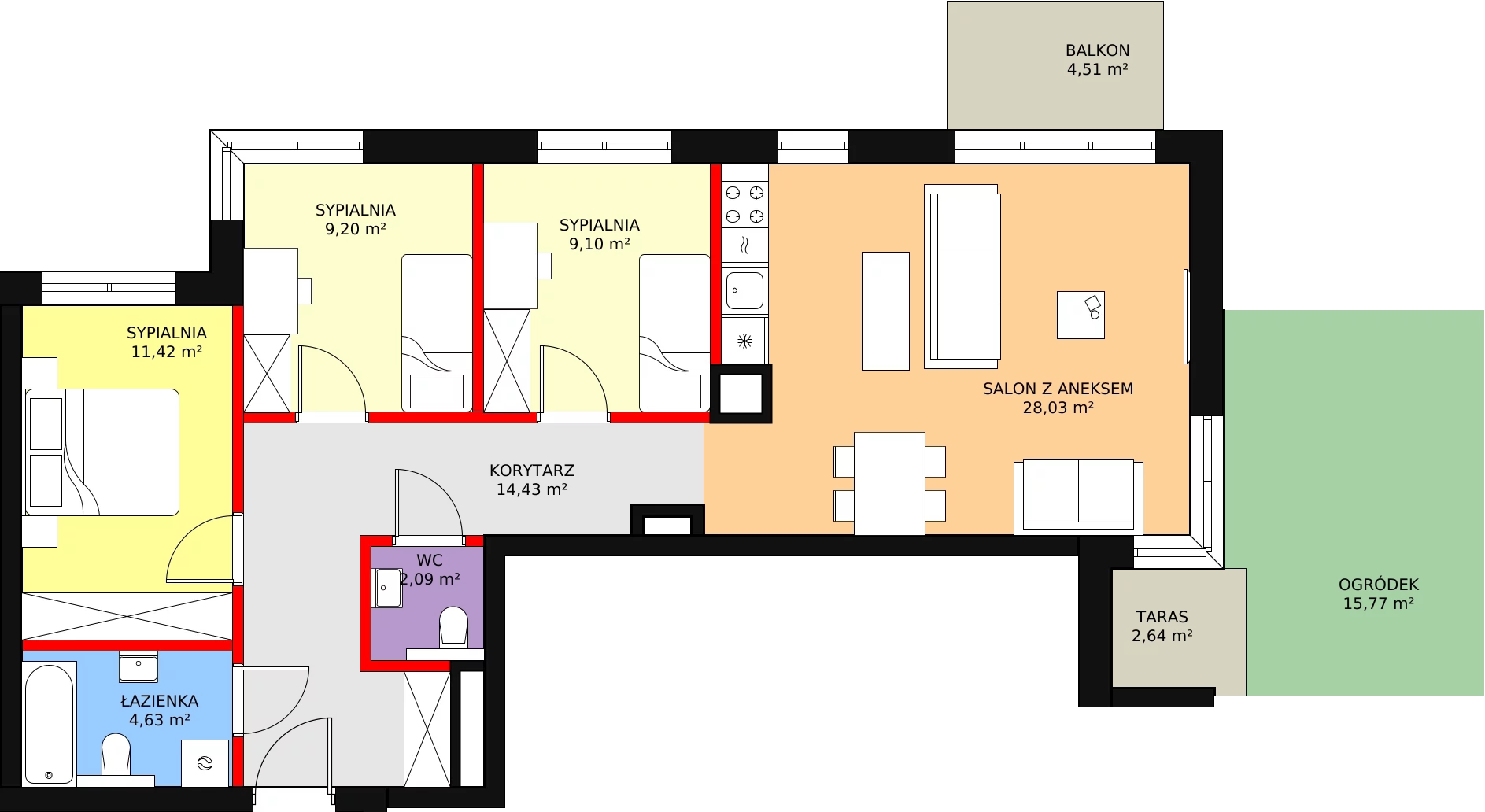 Mieszkanie 80,77 m², parter, oferta nr 49, Kapelanka – Pychowicka - Budynek EF, Kraków, Dębniki, Zakrzówek, ul. Pychowicka 3B