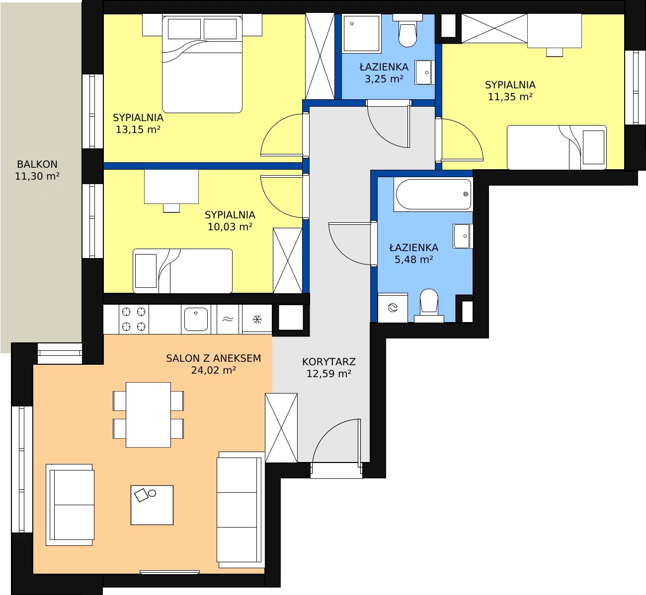 4 pokoje, mieszkanie 80,94 m², piętro 1, oferta nr 14, Kapelanka – Pychowicka - Budynek EF, Kraków, Dębniki, Zakrzówek, ul. Pychowicka 3B