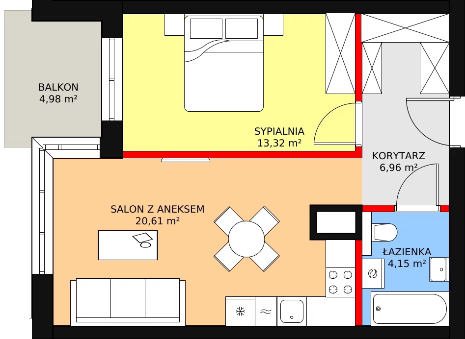 Mieszkanie 45,84 m², piętro 3, oferta nr 68, Kapelanka – Pychowicka - Budynek CD, Kraków, Dębniki, Zakrzówek, ul. Pychowicka 3C