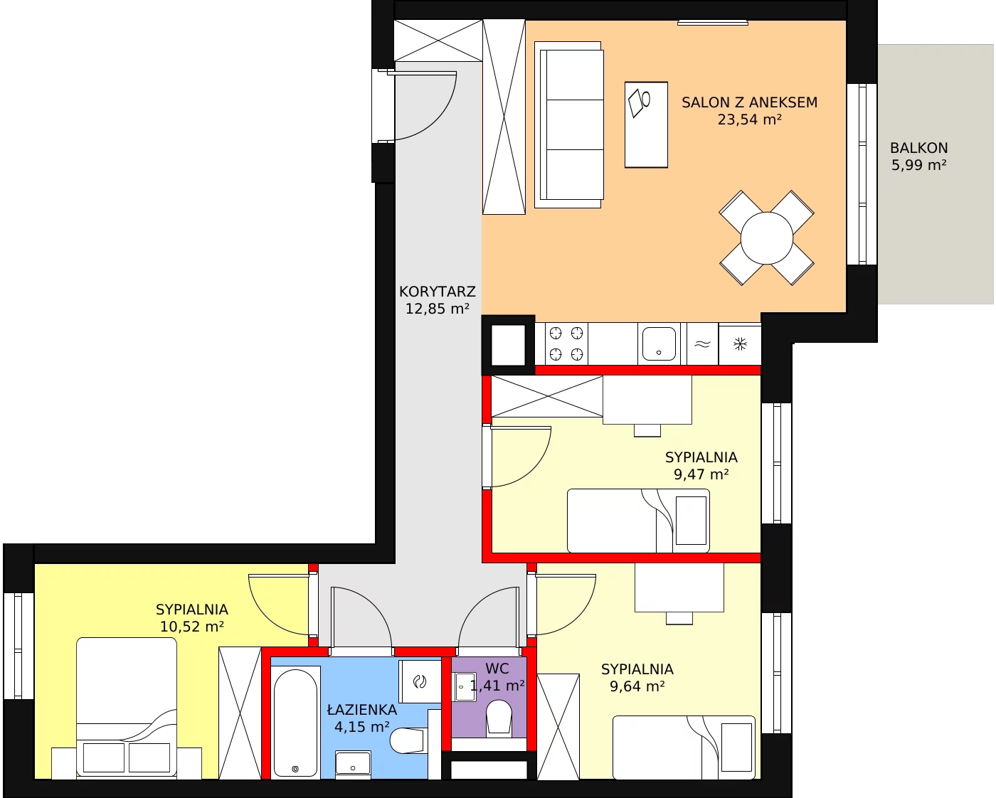 Mieszkanie 72,22 m², piętro 2, oferta nr 13, Kapelanka – Pychowicka - Budynek CD, Kraków, Dębniki, Zakrzówek, ul. Pychowicka 3C