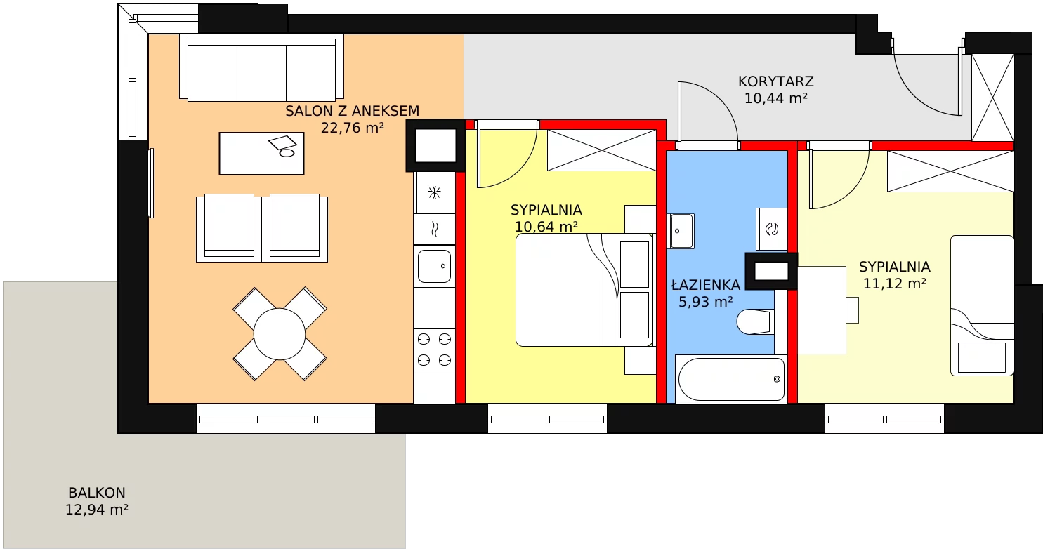 Mieszkanie 61,41 m², piętro 3, oferta nr 67, Kapelanka – Pychowicka - Budynek CD, Kraków, Dębniki, Zakrzówek, ul. Pychowicka 3C